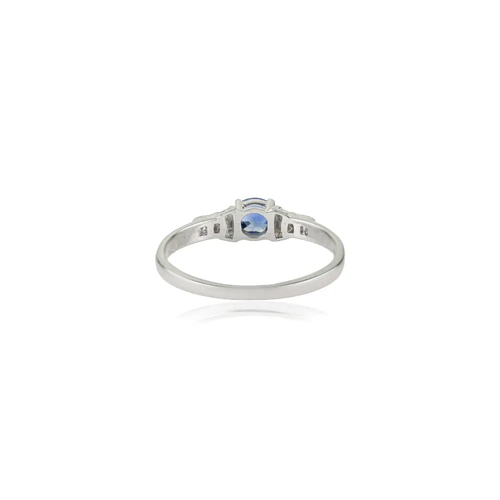 Prong Set Blue Sapphire Round Cut Gemstone Stackable Band Ring 14K Real White Gold