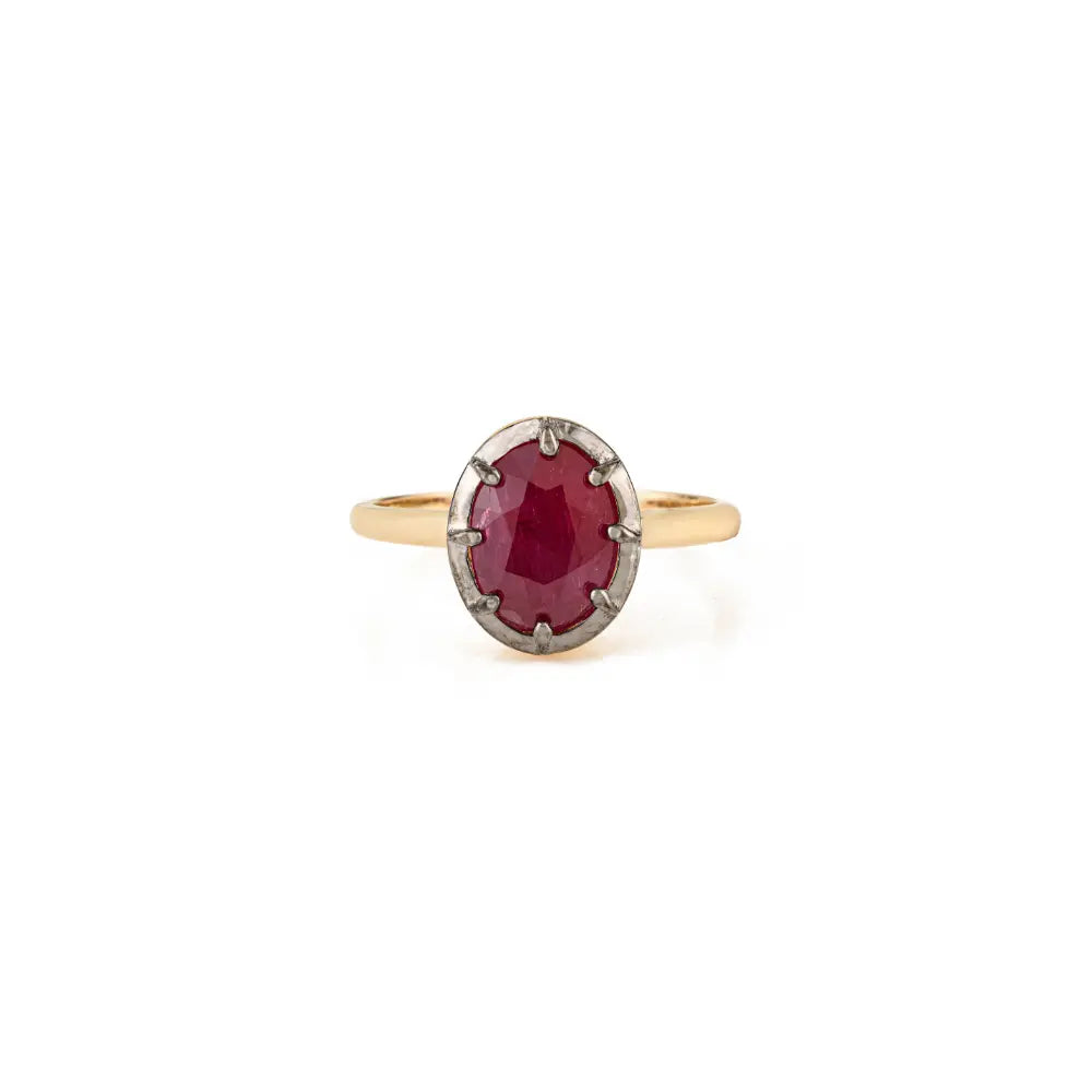 100% Genuine Ruby Single Stone Fine Gemstone Ring Black Rhodium Plated 18K Gold Jewelry