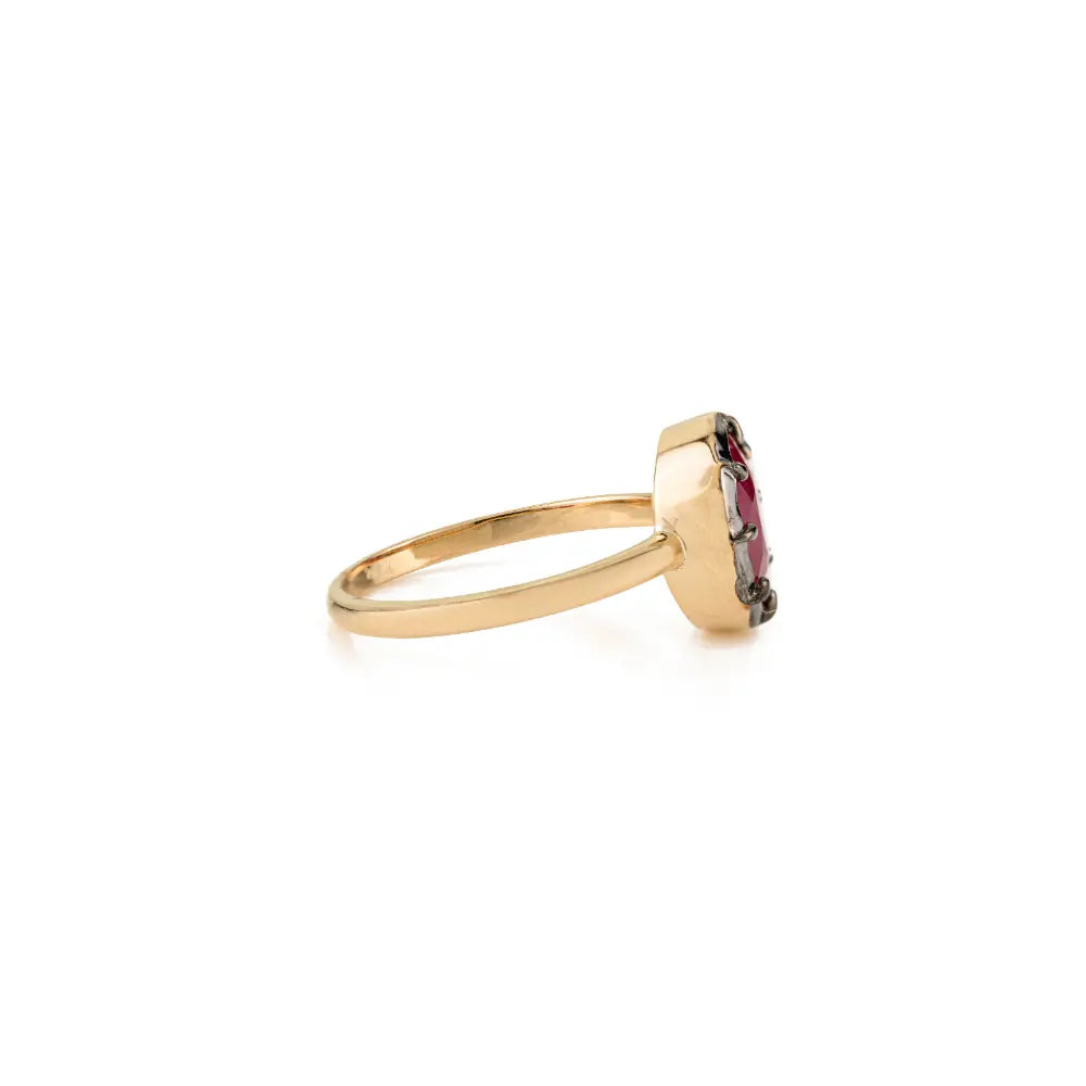 100% Genuine Ruby Single Stone Fine Gemstone Ring Black Rhodium Plated 18K Gold Jewelry