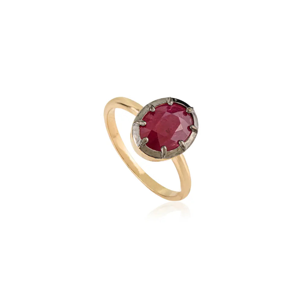 100% Genuine Ruby Single Stone Fine Gemstone Ring Black Rhodium Plated 18K Gold Jewelry