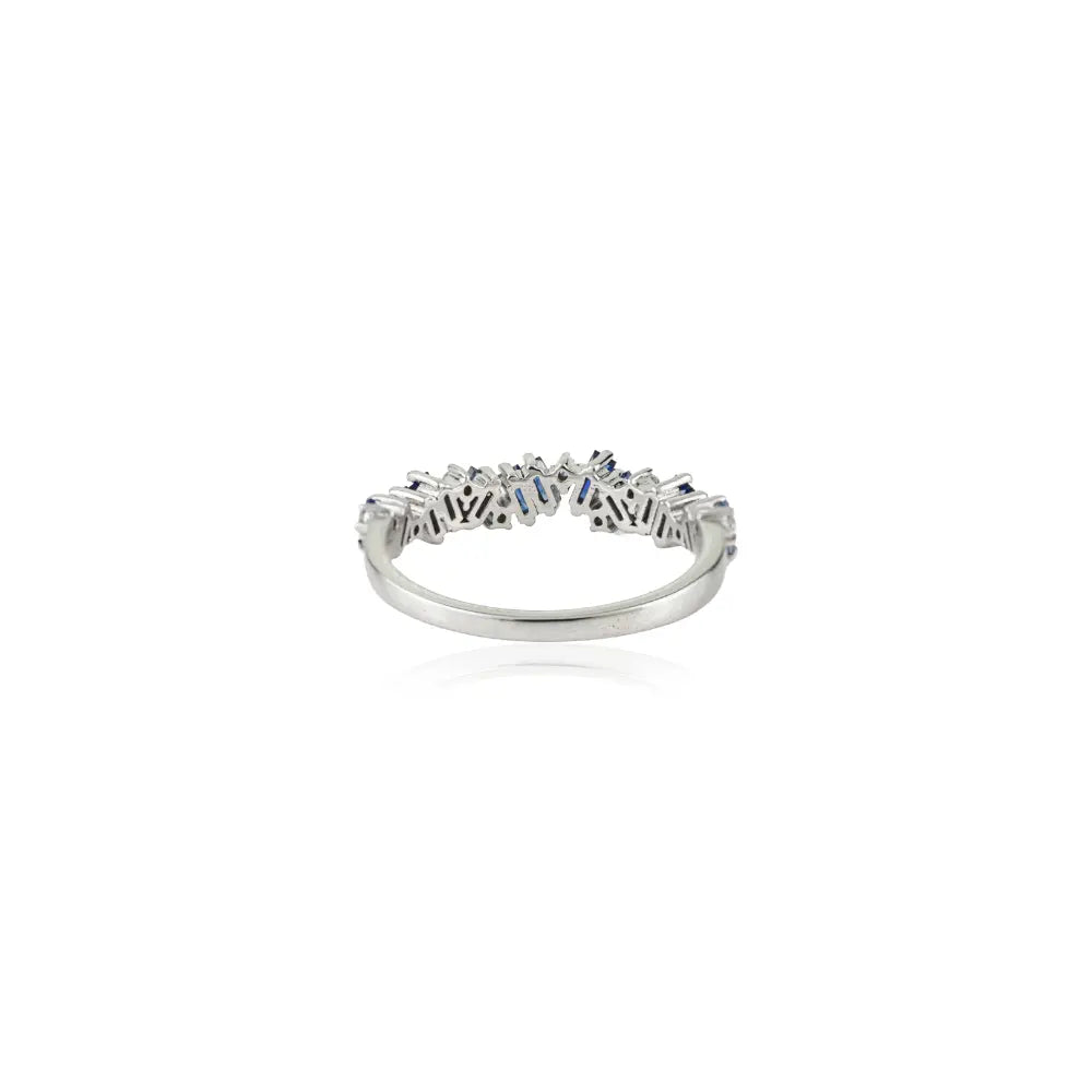 Unique Design Blue Sapphire & Diamond Zig Zag Half Band Ring Stacking 14K Solid Gold Jewelry