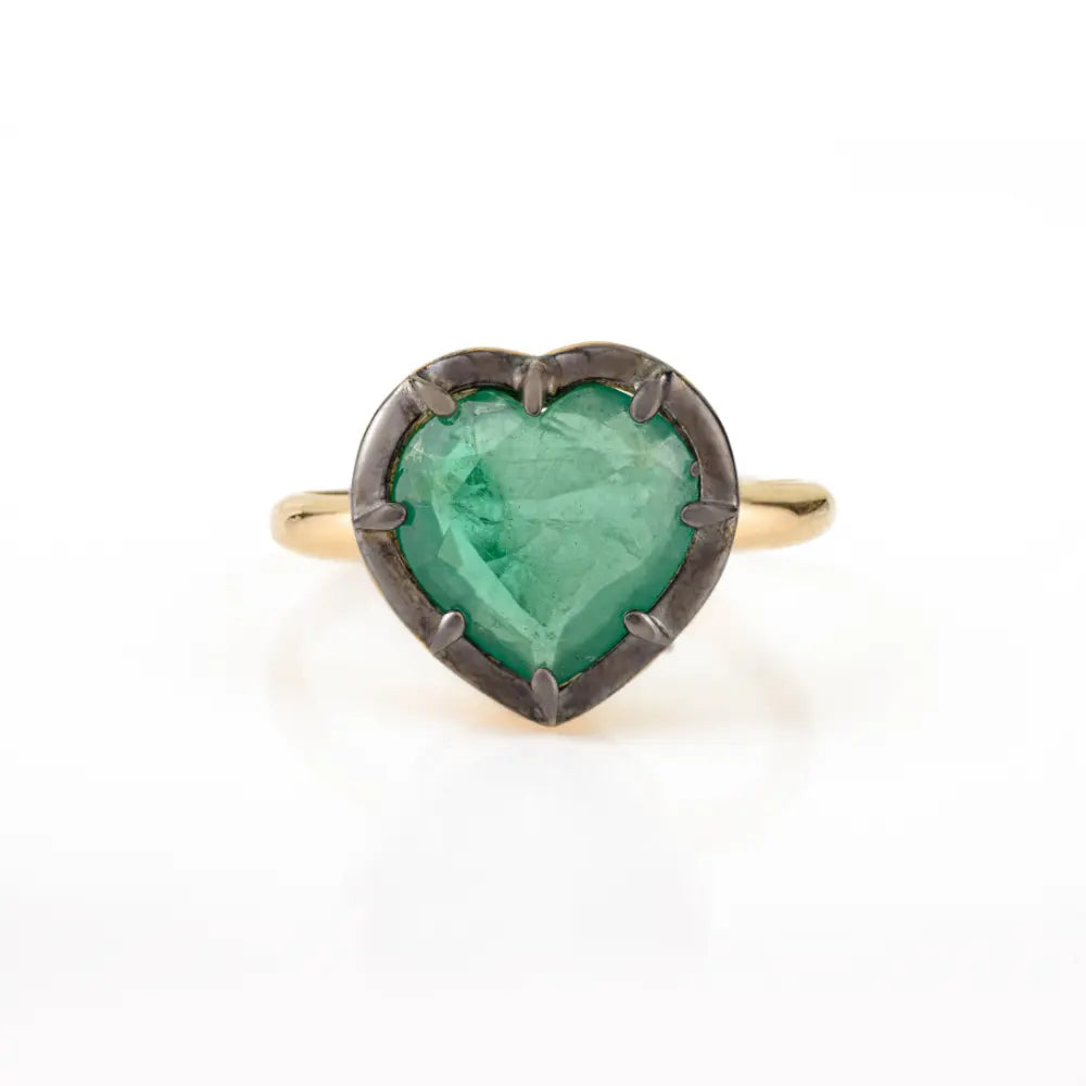 2.37 Ct. Emerald Black Rhodium Plated Heart Shape Ring Proposal Jewelry 18K Solid Yellow Gold