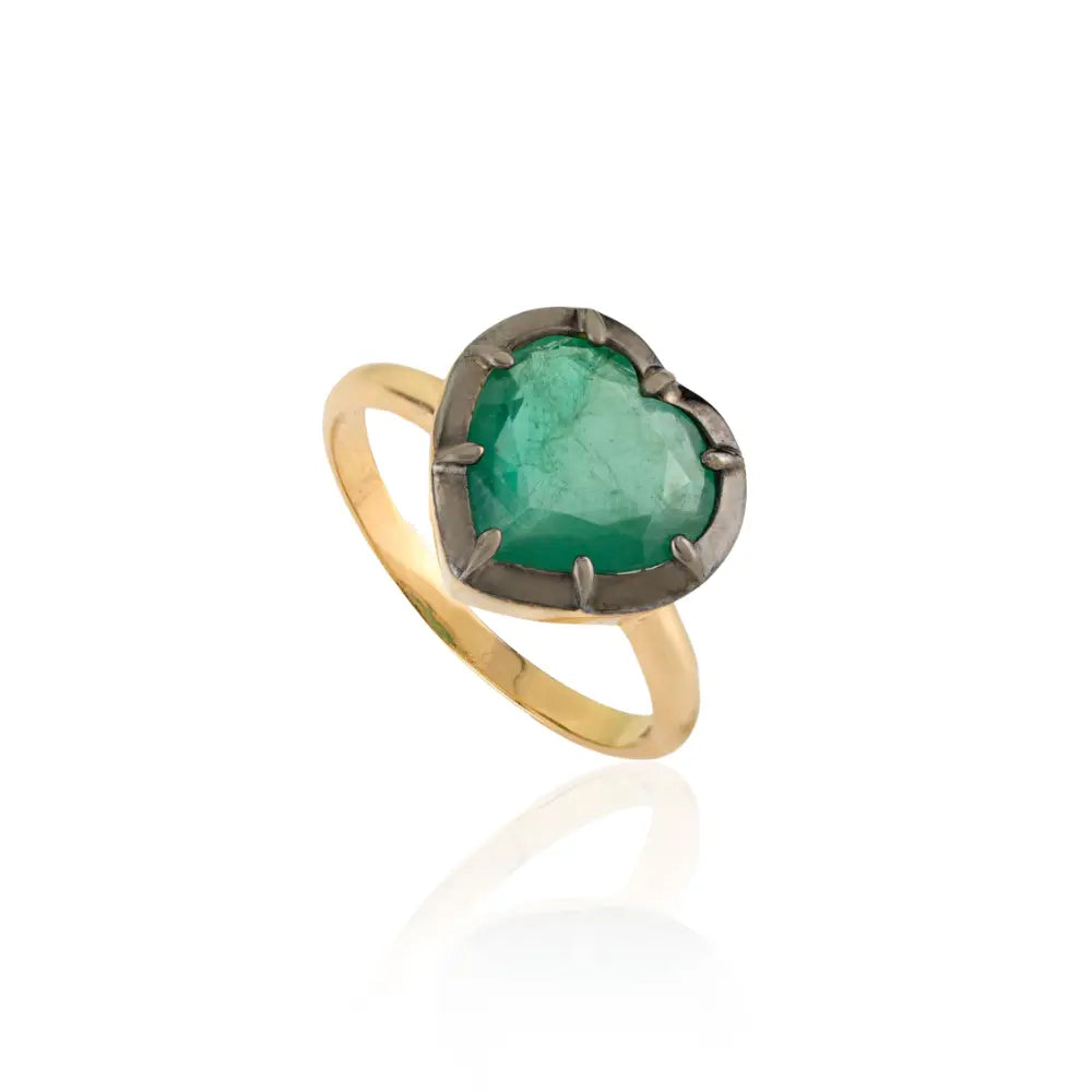2.37 Ct. Emerald Black Rhodium Plated Heart Shape Ring Proposal Jewelry 18K Solid Yellow Gold