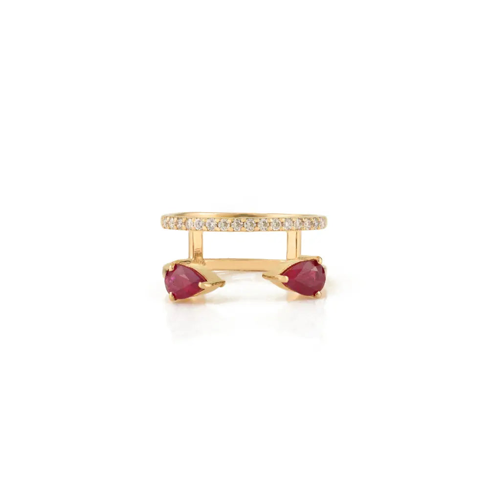 Natural Ruby & Diamond Fine 14K Solid Yellow Gold Unique Designer Ring Party Wear Jewelry