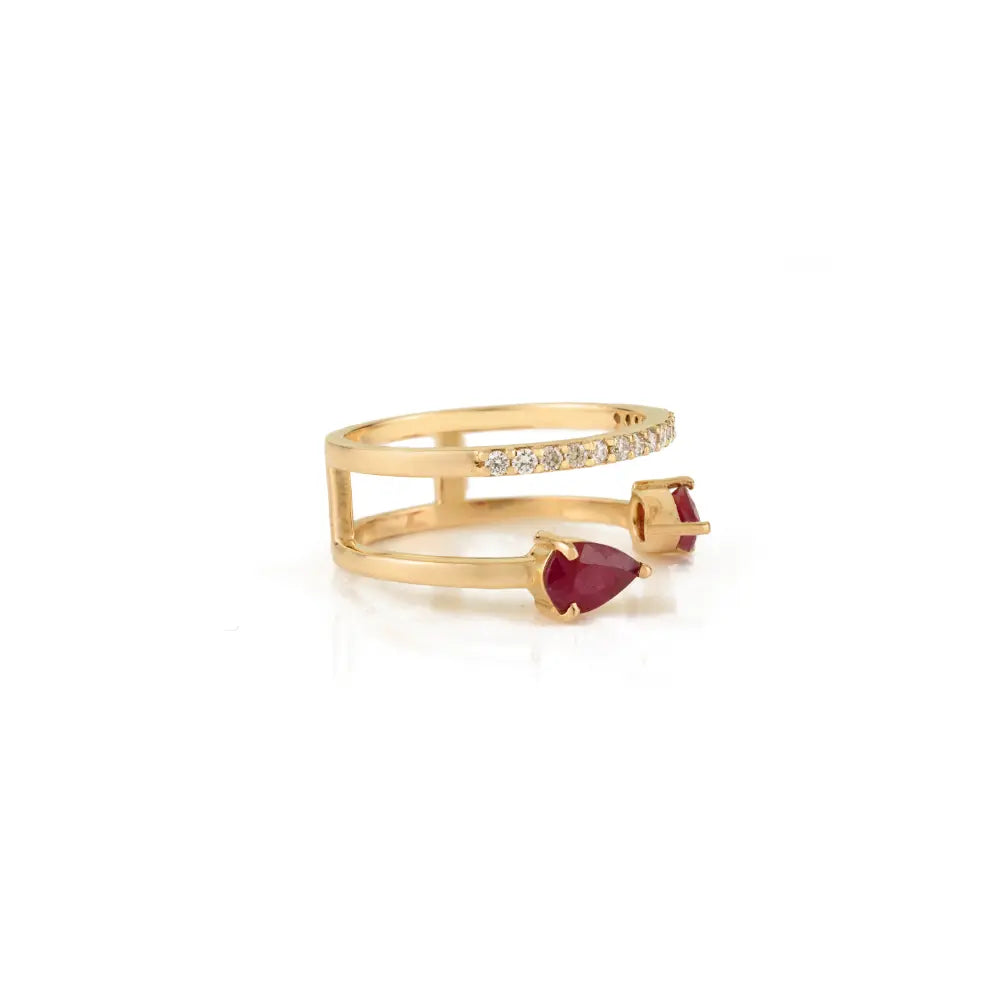 Natural Ruby & Diamond Fine 14K Solid Yellow Gold Unique Designer Ring Party Wear Jewelry