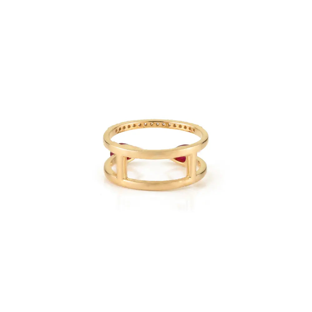 Natural Ruby & Diamond Fine 14K Solid Yellow Gold Unique Designer Ring Party Wear Jewelry