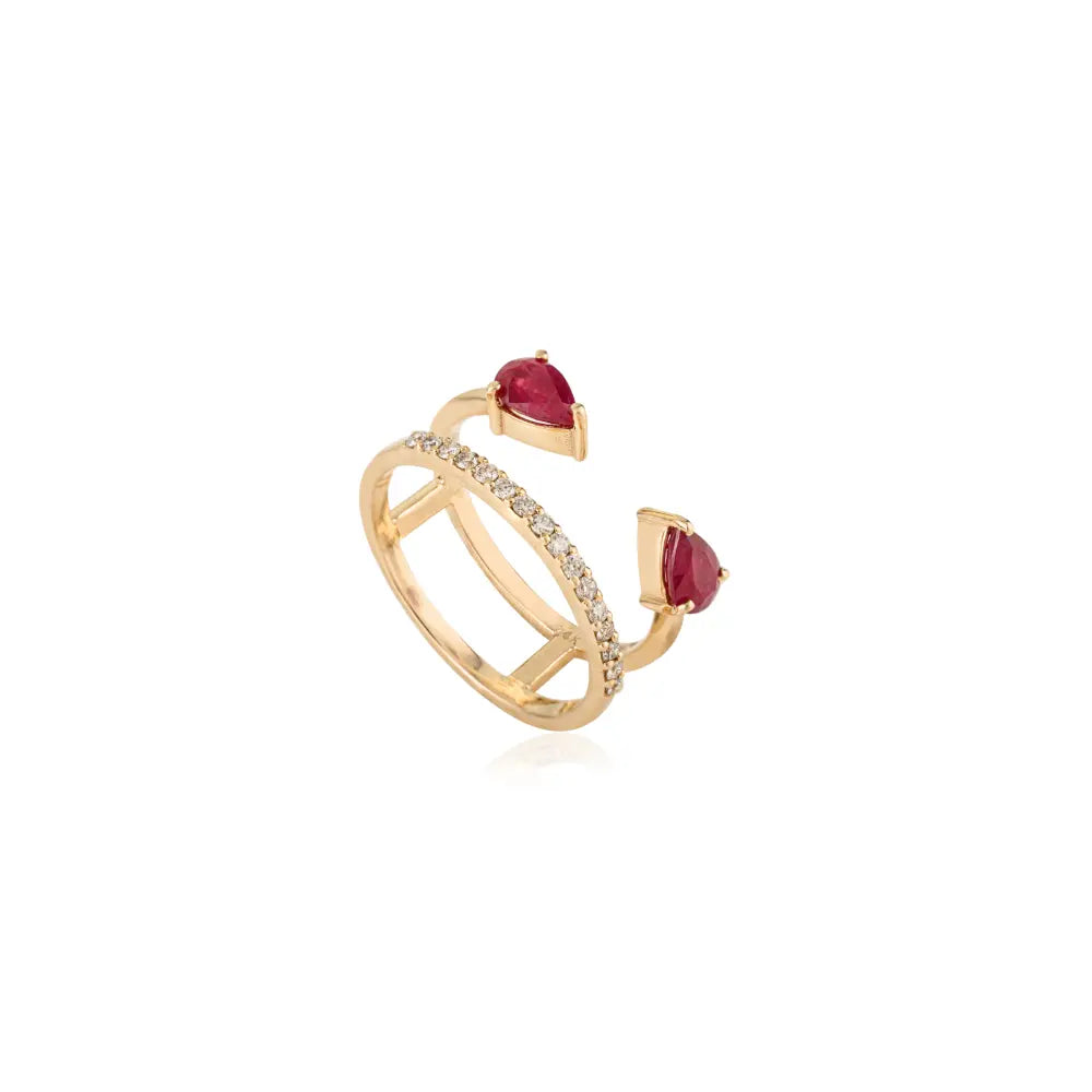 Natural Ruby & Diamond Fine 14K Solid Yellow Gold Unique Designer Ring Party Wear Jewelry