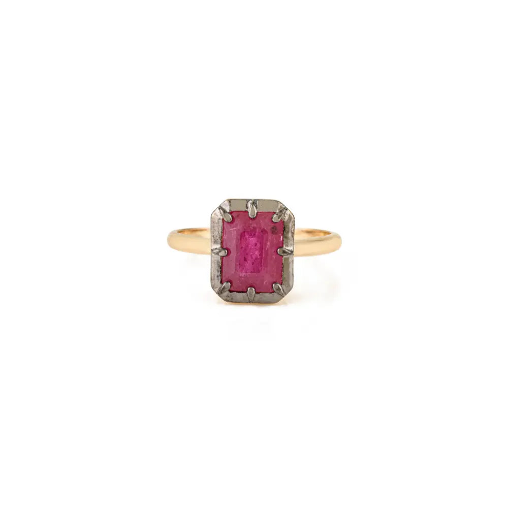 Black Rhodium Plated Ruby Statement Solitaire Ring 18K Real Yellow Gold Gemstone Jewelry