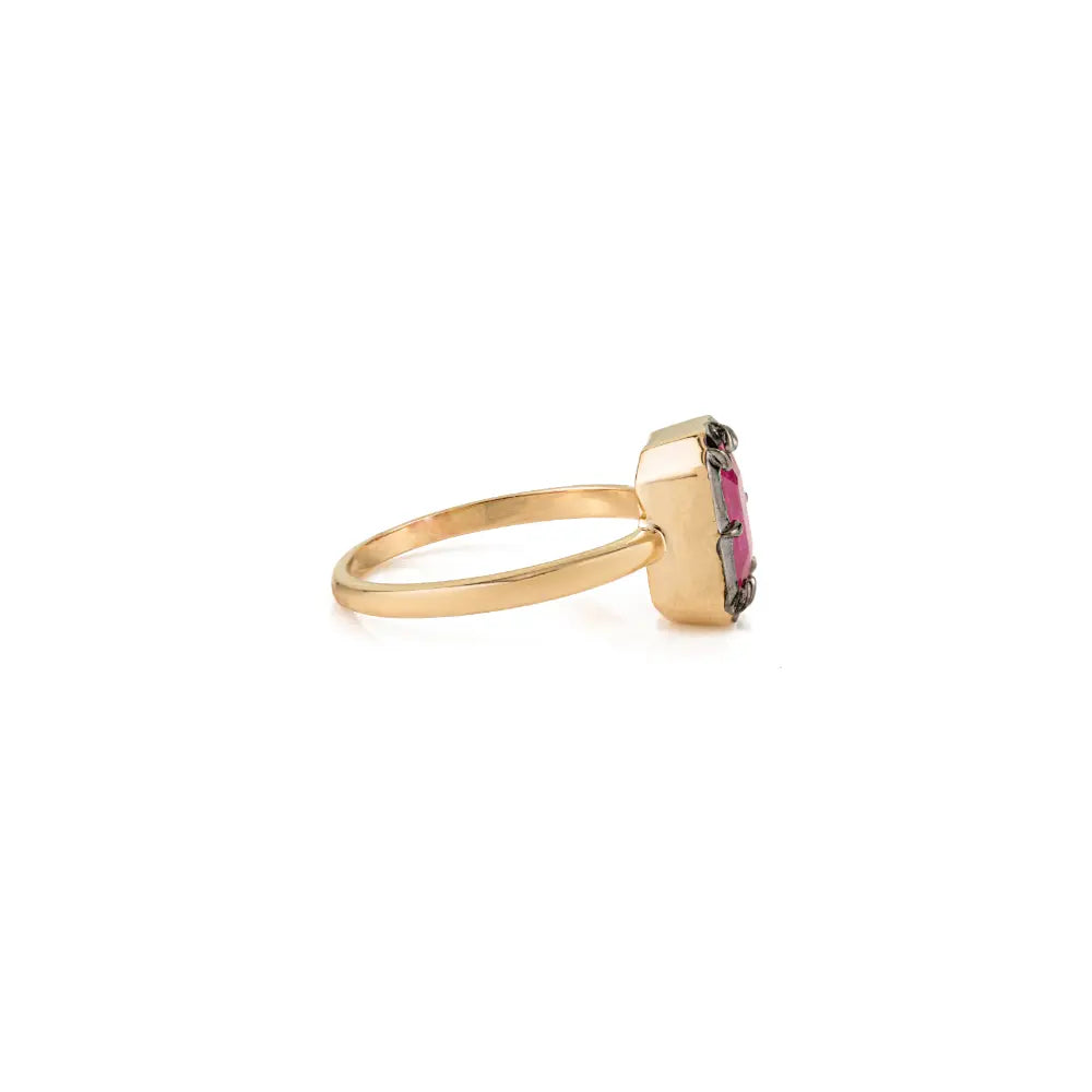 Black Rhodium Plated Ruby Statement Solitaire Ring 18K Real Yellow Gold Gemstone Jewelry