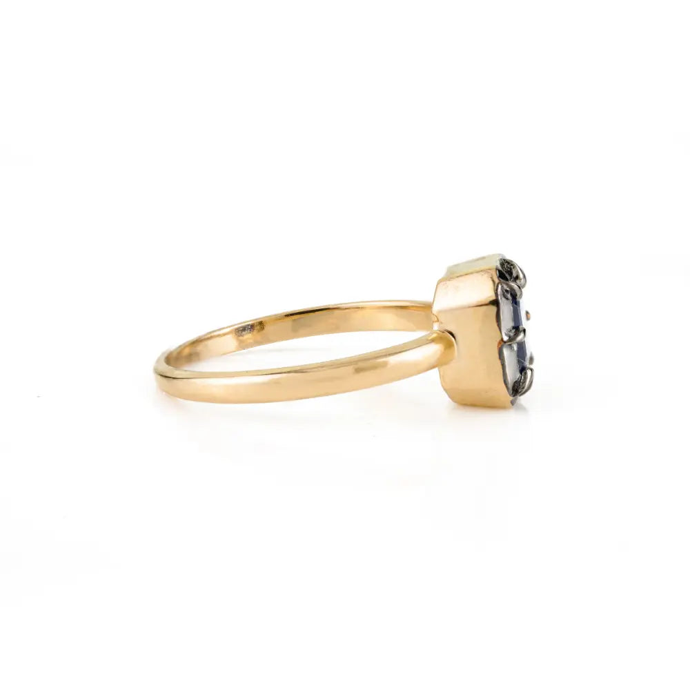 Square Cut Blue Sapphire Black Rhodium Plated 18K Solid Gold Solitaire Gemstone Minimal Ring