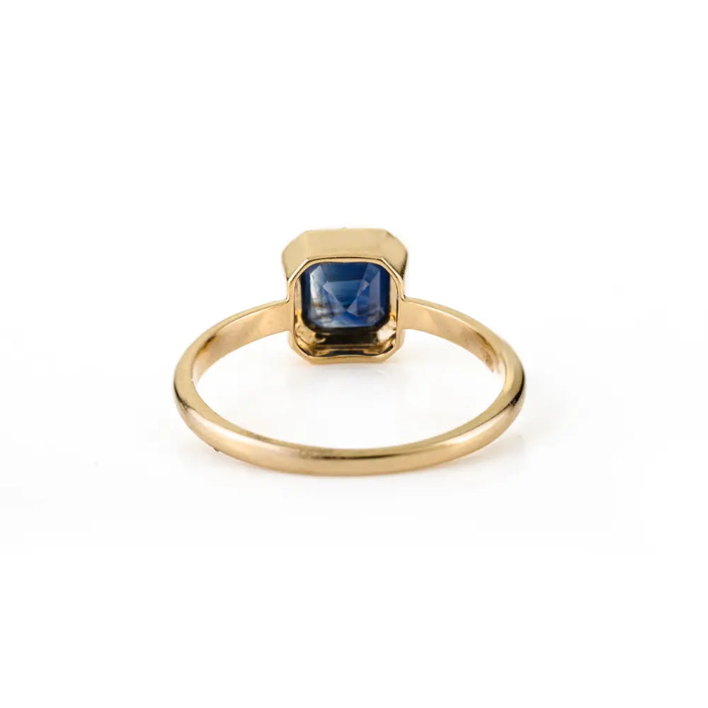 Square Cut Blue Sapphire Black Rhodium Plated 18K Solid Gold Solitaire Gemstone Minimal Ring