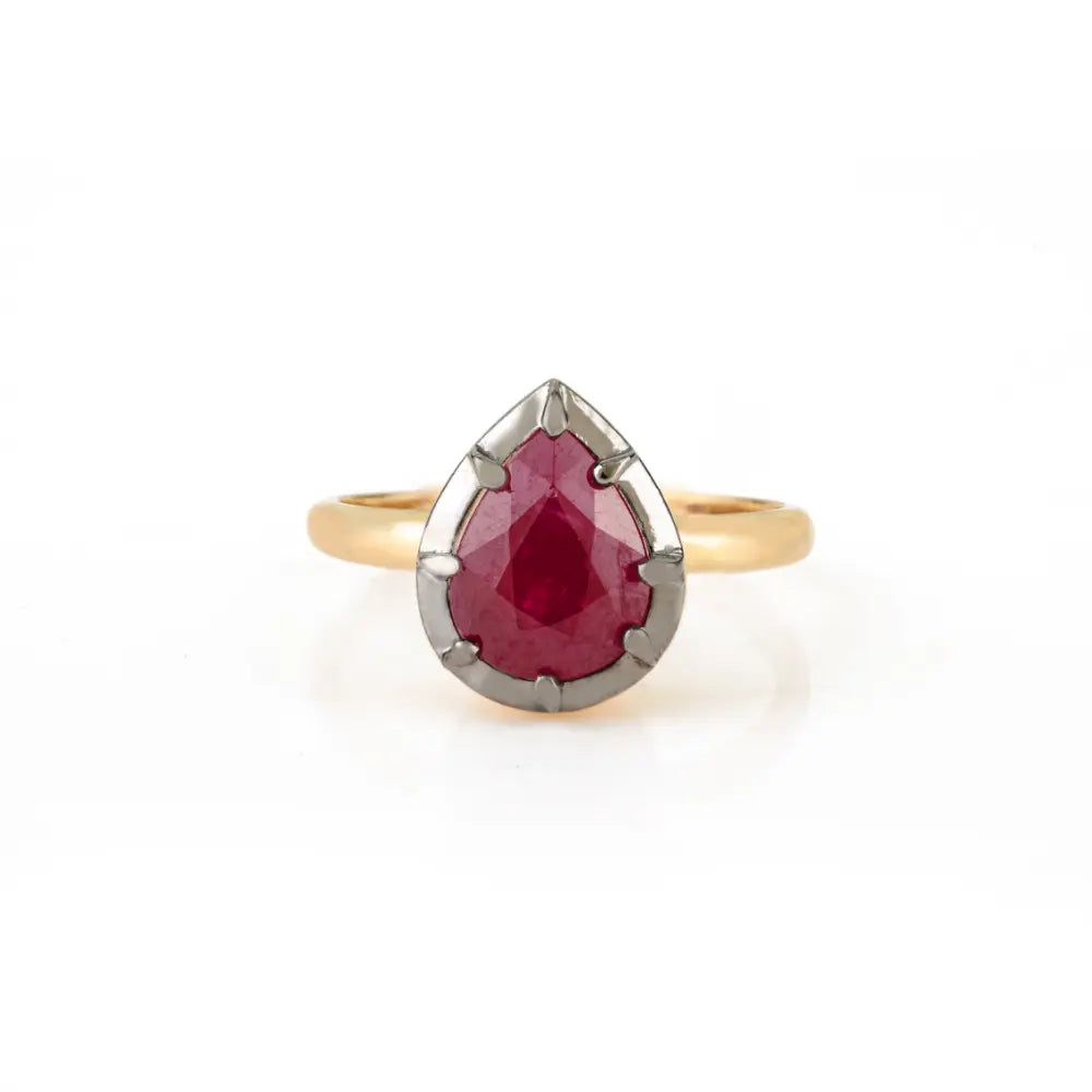 Best New Design 8x7 mm Pear Ruby Single Stone Engagement Ring 18K Yellow Gold Women Gift