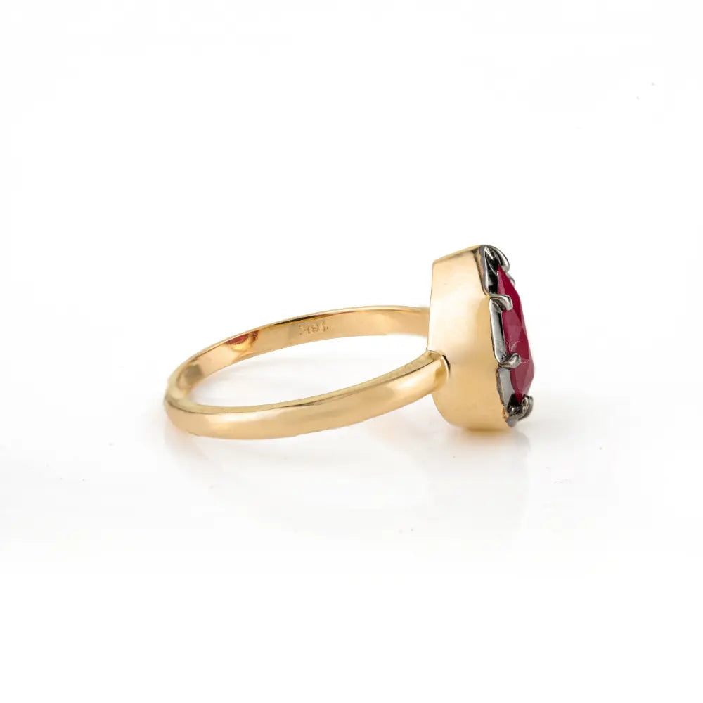 Best New Design 8x7 mm Pear Ruby Single Stone Engagement Ring 18K Yellow Gold Women Gift