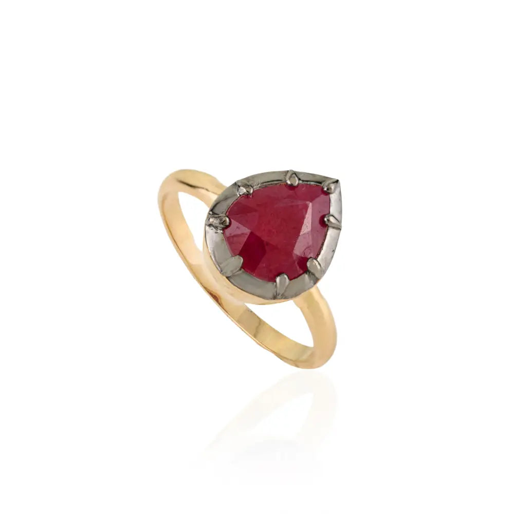 Best New Design 8x7 mm Pear Ruby Single Stone Engagement Ring 18K Yellow Gold Women Gift