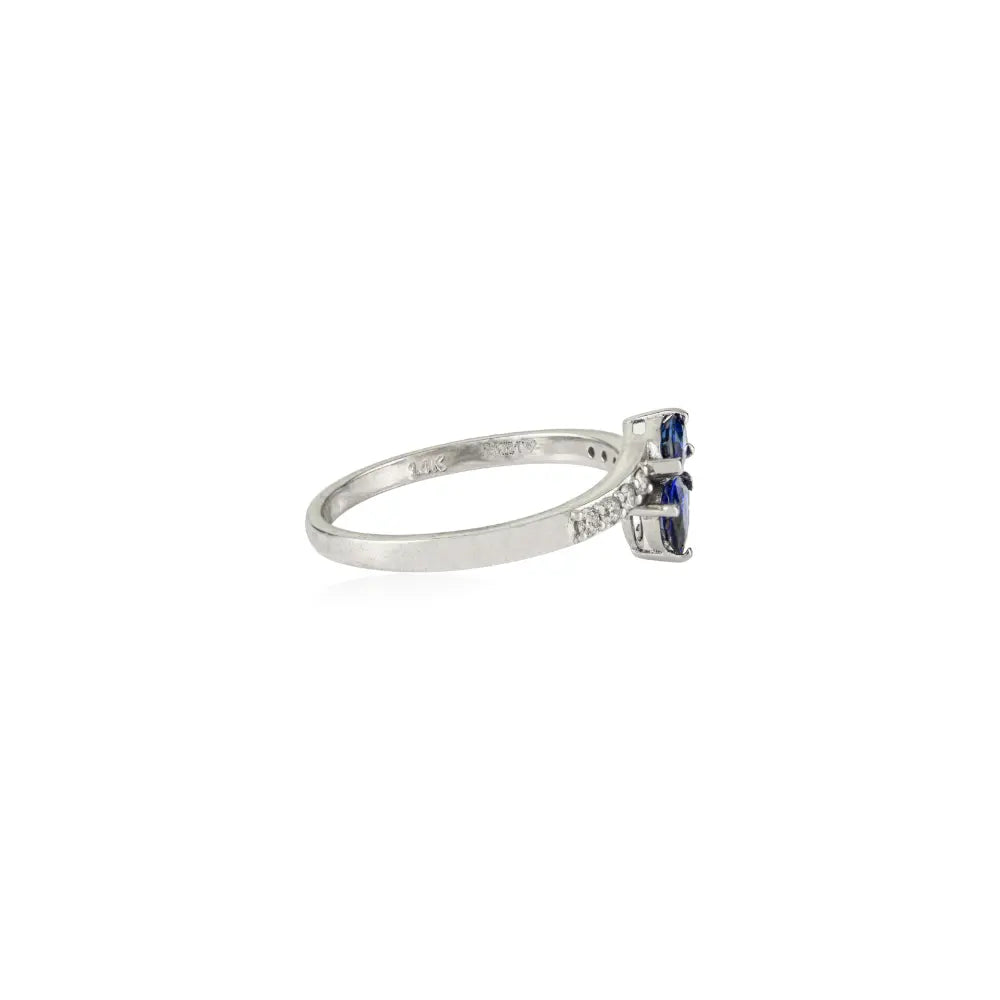 Simple Design 14K White Gold Blue Sapphire & Diamond Minimal Bypass Ring Best Price Jewelry