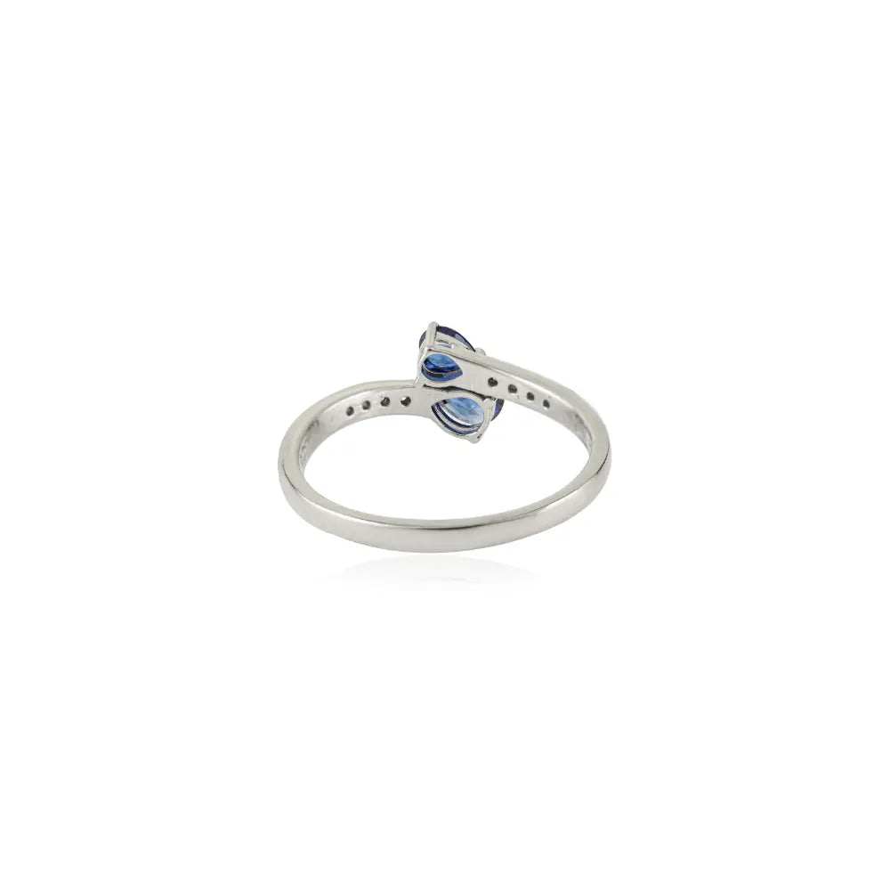 Simple Design 14K White Gold Blue Sapphire & Diamond Minimal Bypass Ring Best Price Jewelry