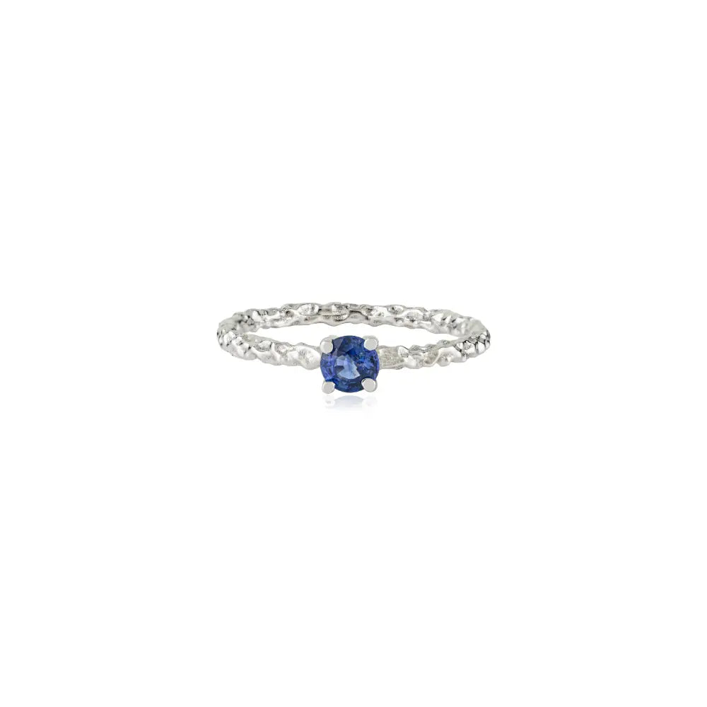 3.5 mm Round Cut Blue Sapphire Minimalist Solitaire Gemstone Ring 14K Real White Gold