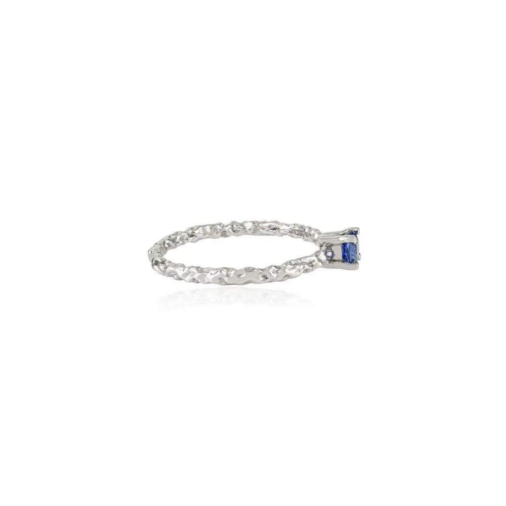 3.5 mm Round Cut Blue Sapphire Minimalist Solitaire Gemstone Ring 14K Real White Gold