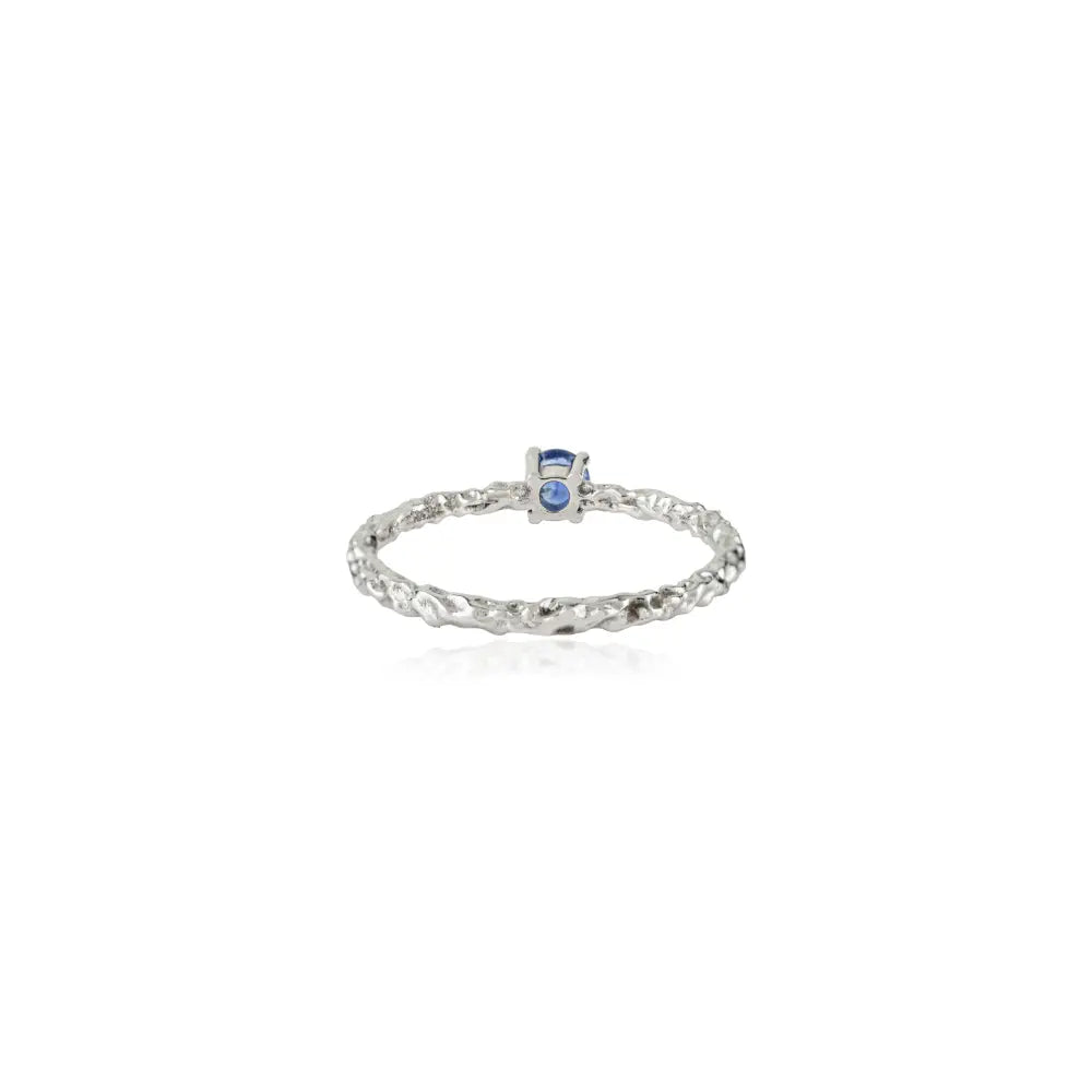 3.5 mm Round Cut Blue Sapphire Minimalist Solitaire Gemstone Ring 14K Real White Gold