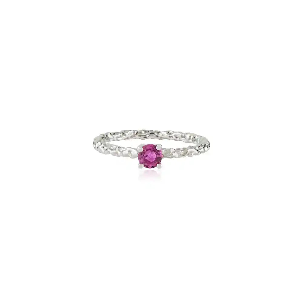 Prong Set Ruby Single Stone Gemstone Ring 14K Real White Gold Trending Stacking Jewelry