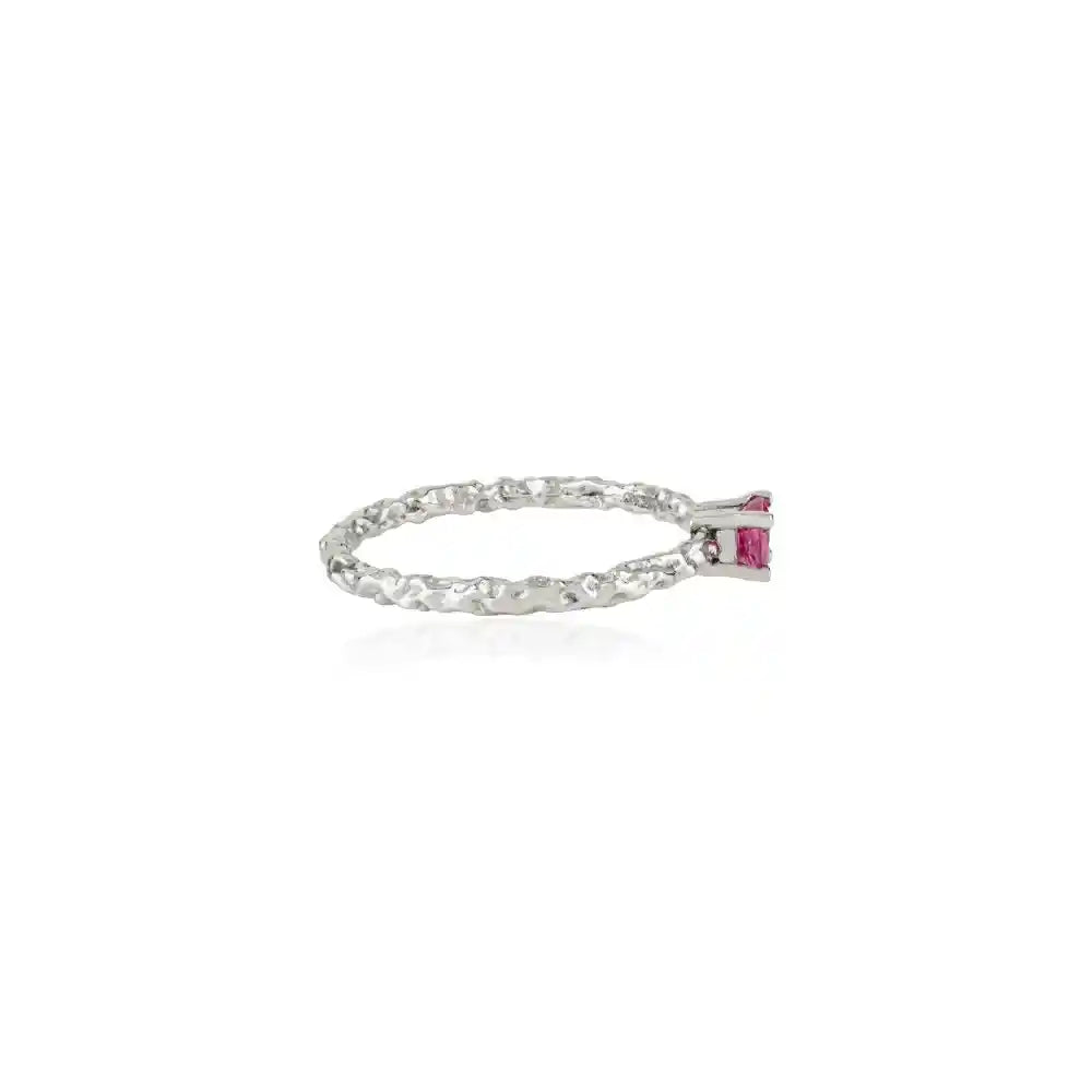 Prong Set Ruby Single Stone Gemstone Ring 14K Real White Gold Trending Stacking Jewelry