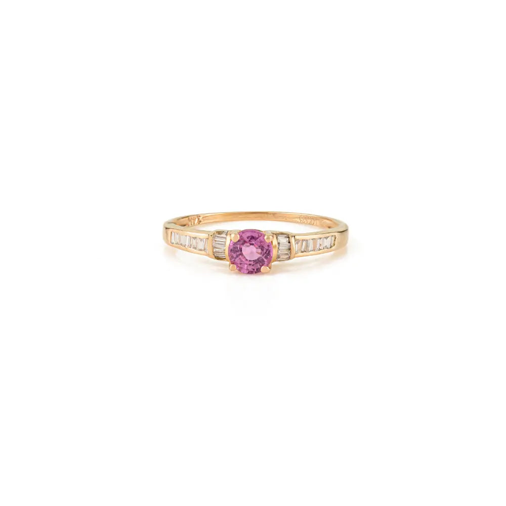 Best Selling Round Cut Pink Sapphire & Diamond Stack Band Ring For Women Girls 14K Gold