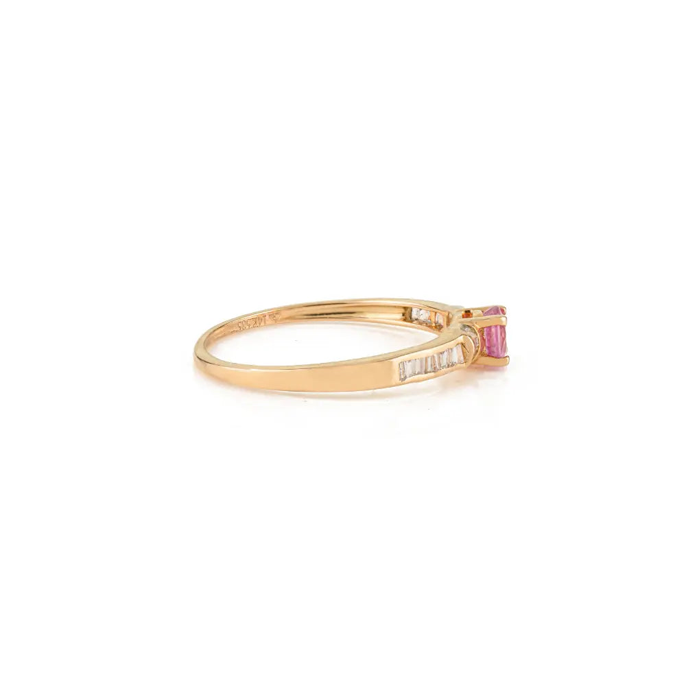 Best Selling Round Cut Pink Sapphire & Diamond Stack Band Ring For Women Girls 14K Gold