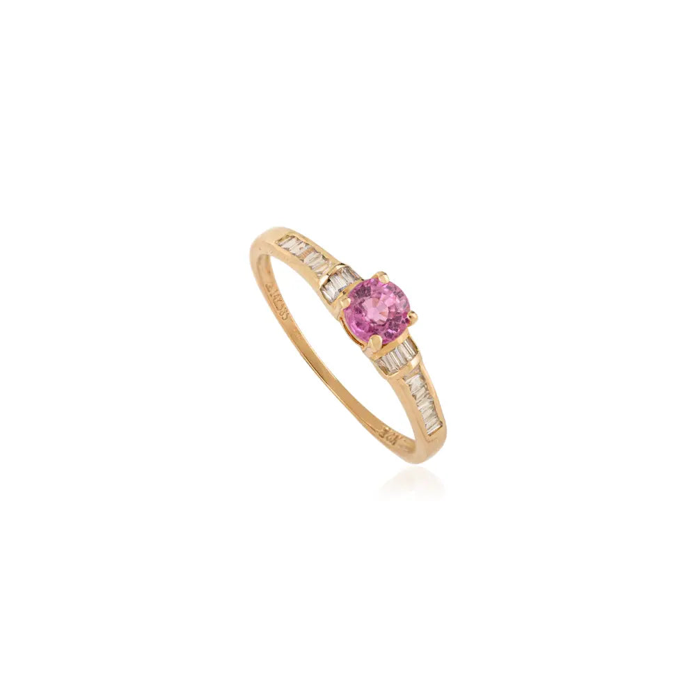 Best Selling Round Cut Pink Sapphire & Diamond Stack Band Ring For Women Girls 14K Gold