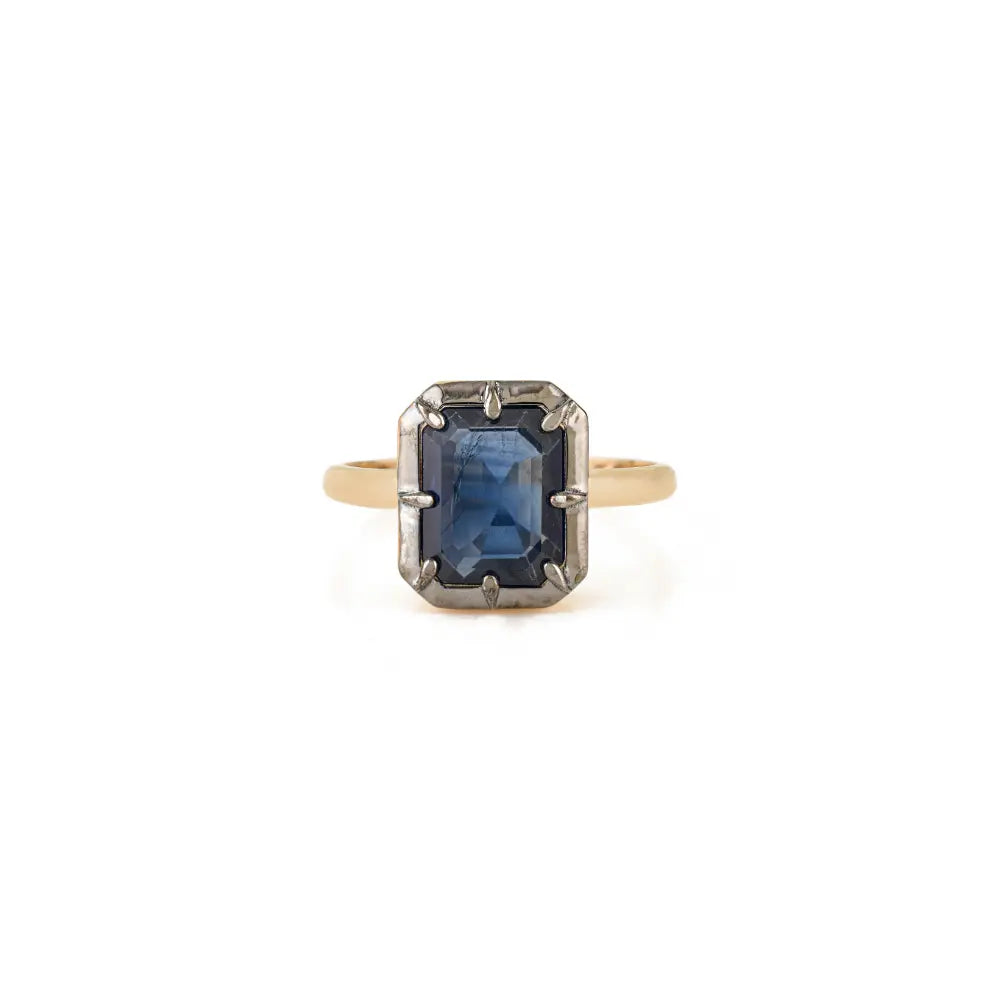 September Birthstone Blue Sapphire Black Rhodium Plated Solitaire Gemstone Ring 18K Gold