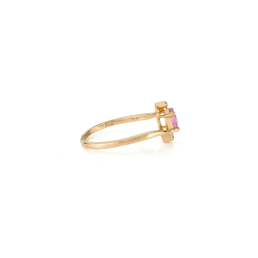 Round Cut Pink Sapphire & Diamond 14K Solid Yellow Gold Minimal Gemstone Ring For Women
