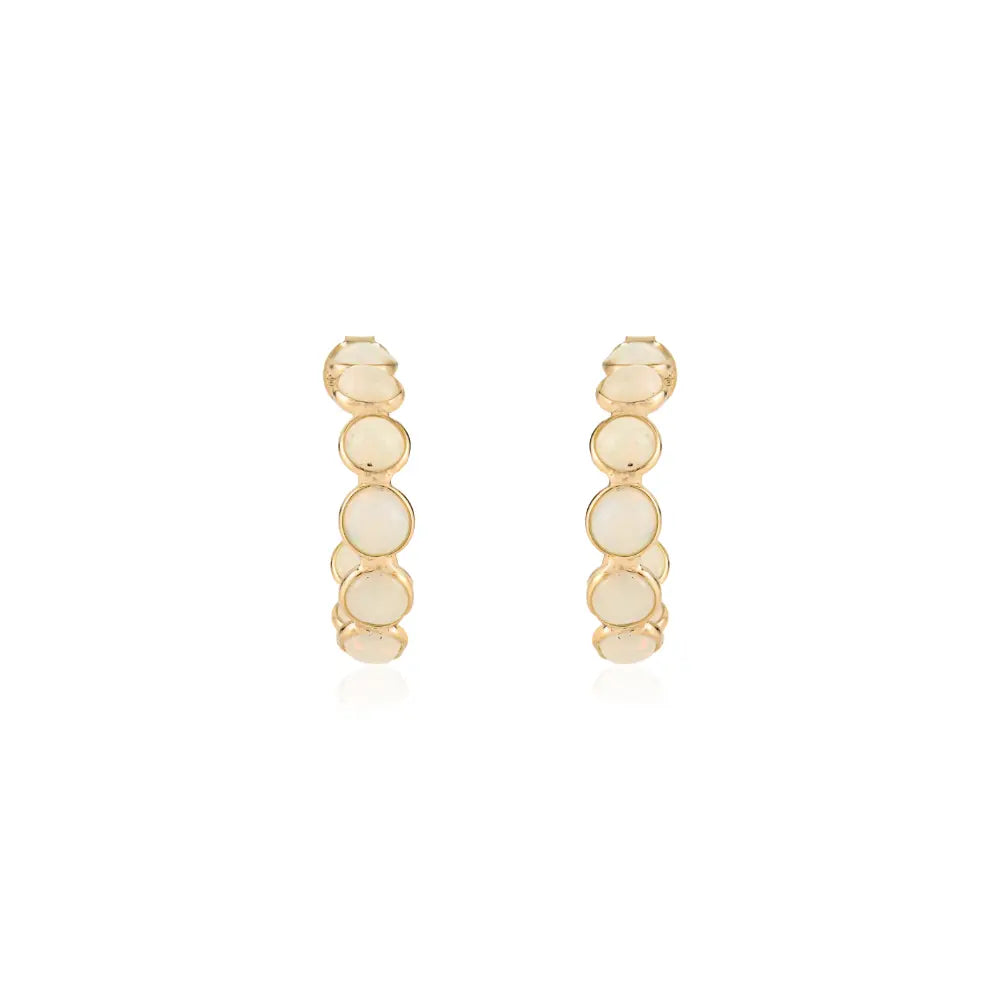 4 mm Opal Gemstone 18K Real Yellow Gold C Shape Hoop Earring Handmade Jewelry For Women