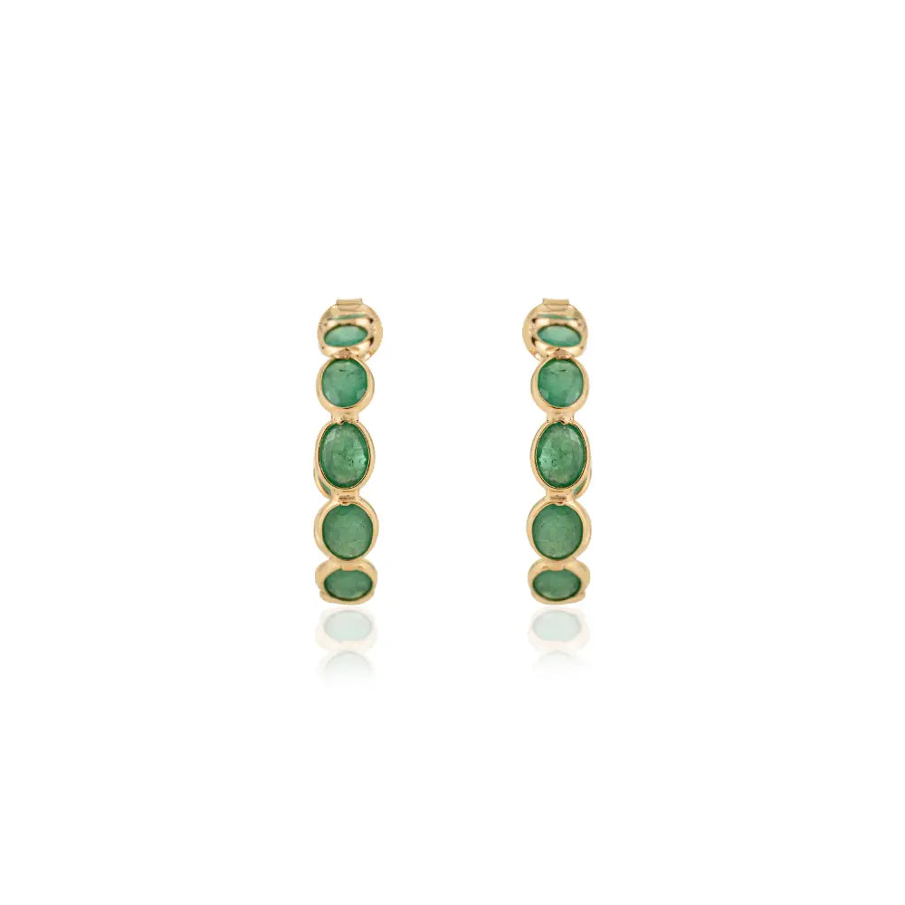 Genuine Emerald Push Back C Hoop Earrings May Birthstone K18 Pure Yellow Gold ODM Jewelry