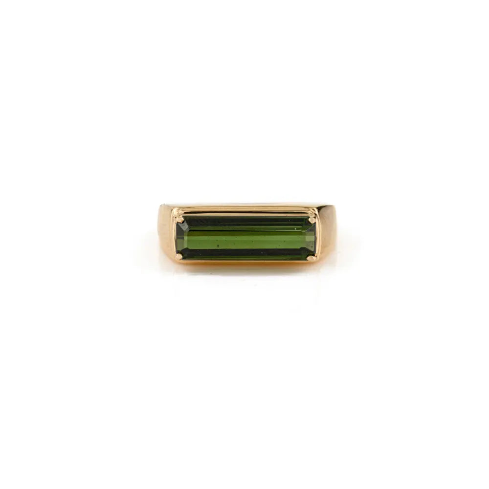 Semi Precious Gemstone Green Tourmaline East West Gemstone Ring K18 Yellow Gold Jewelry