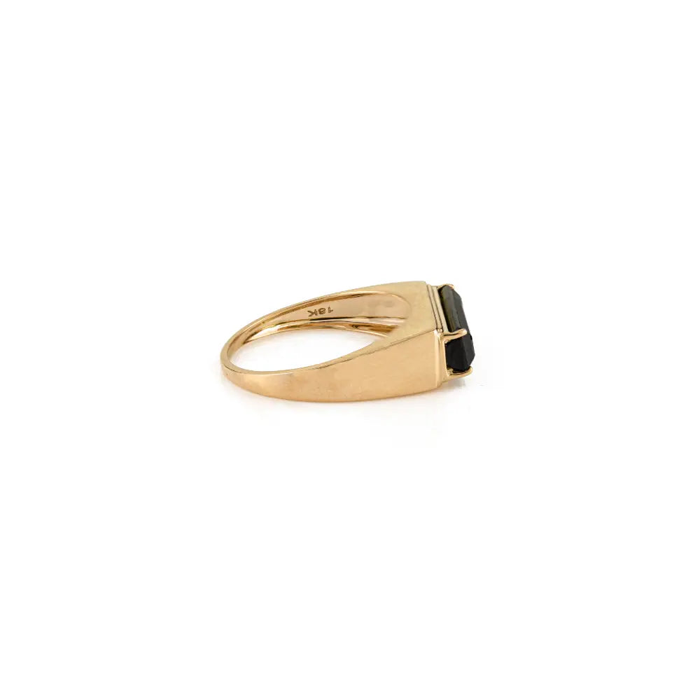 Semi Precious Gemstone Green Tourmaline East West Gemstone Ring K18 Yellow Gold Jewelry