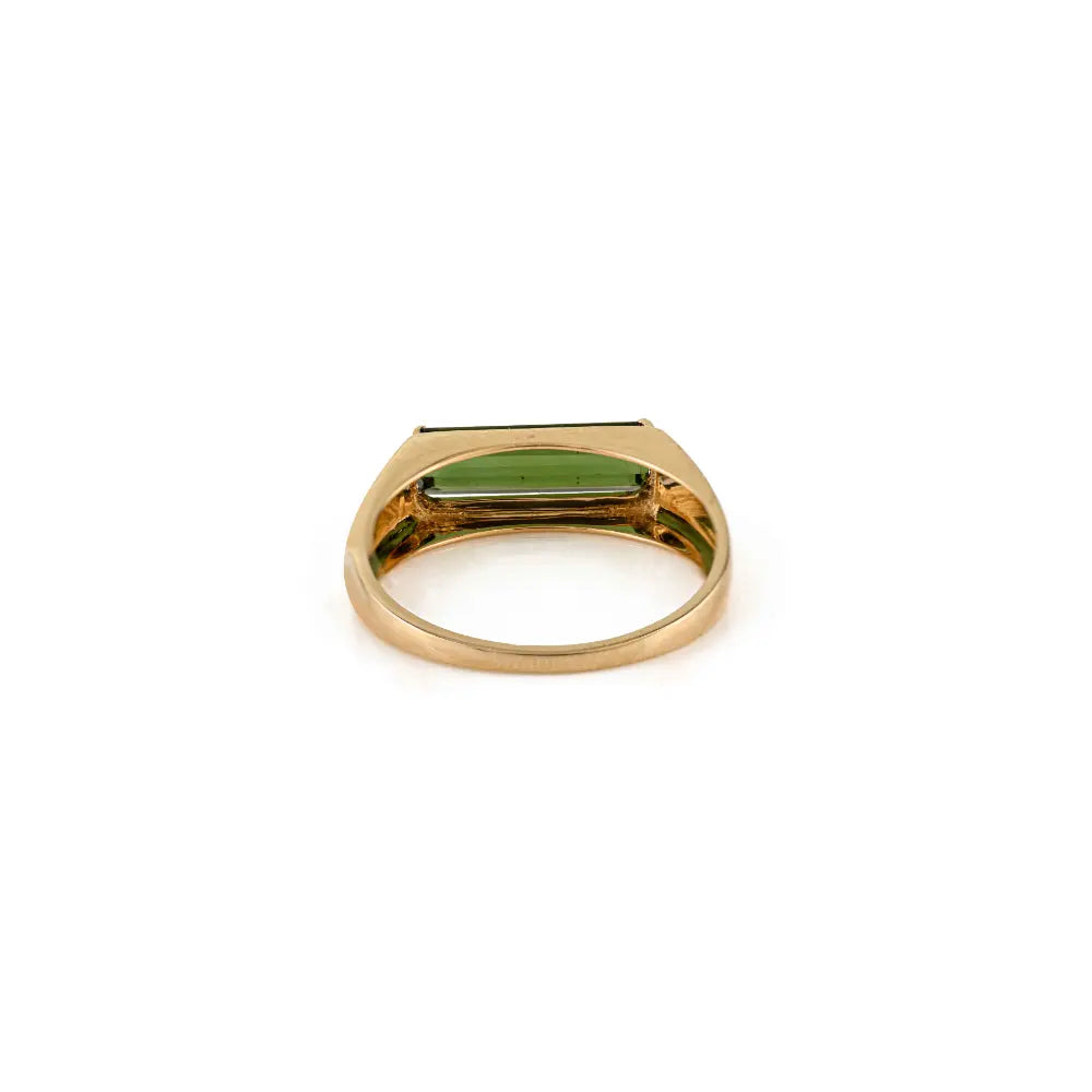 Semi Precious Gemstone Green Tourmaline East West Gemstone Ring K18 Yellow Gold Jewelry