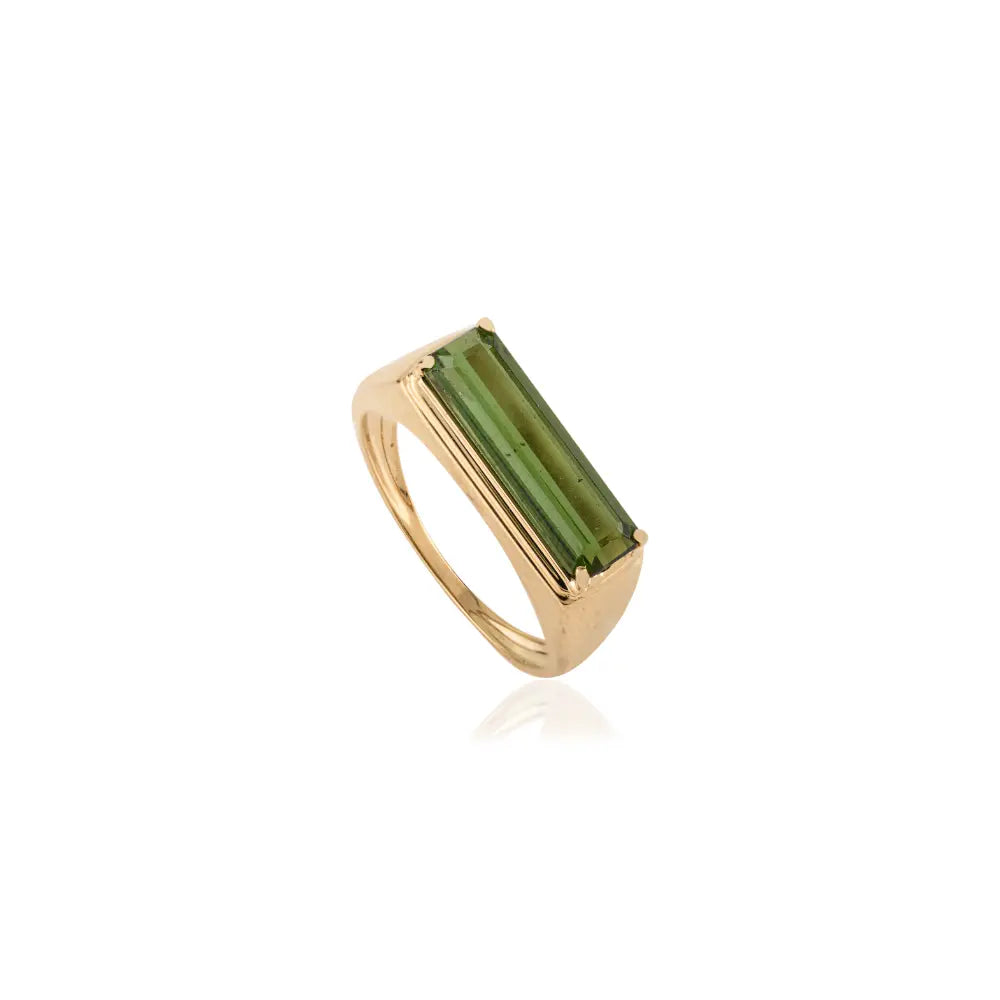 Semi Precious Gemstone Green Tourmaline East West Gemstone Ring K18 Yellow Gold Jewelry