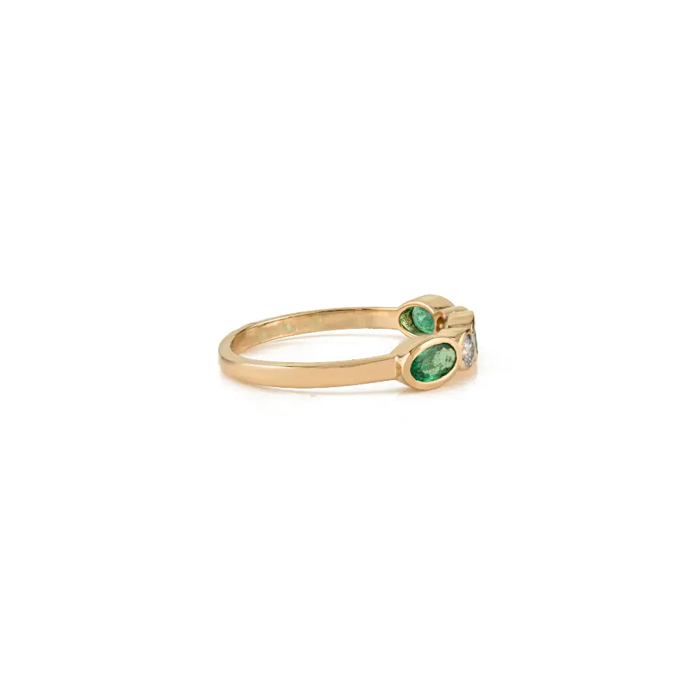 Simple Design 18K Yellow Gold Emerald & Diamond Stacked Half Eternity Band Ring Unisex
