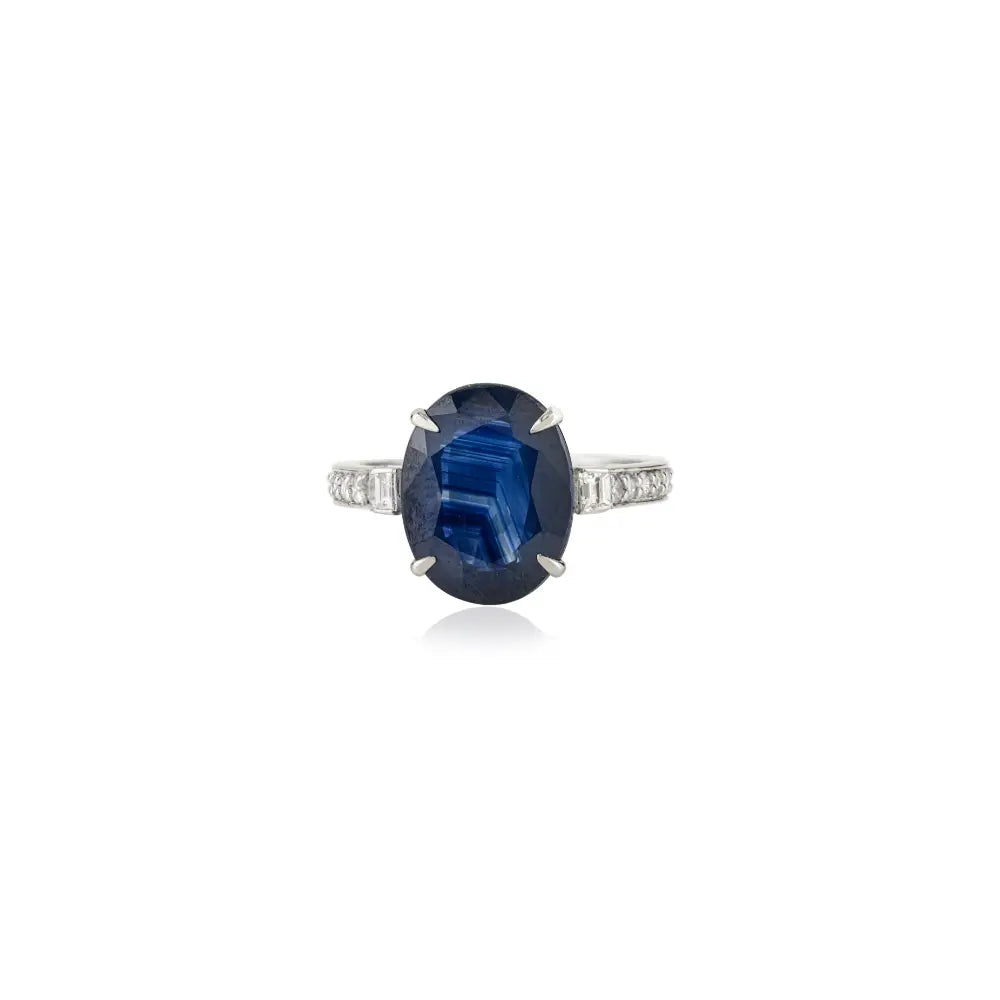 100% Genuine 5 Ct. Blue Sapphire Gemstone & Diamond Engagement Ring 18K Real Gold