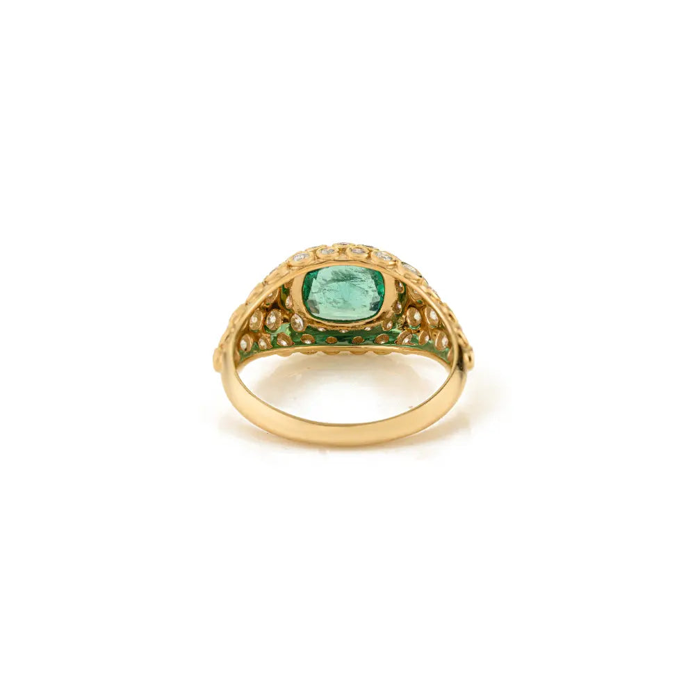 Bezel Set Emerald & Diamond Chunky Dome Ring Wedding 18K Yellow Gold Jewelry Manufacturer