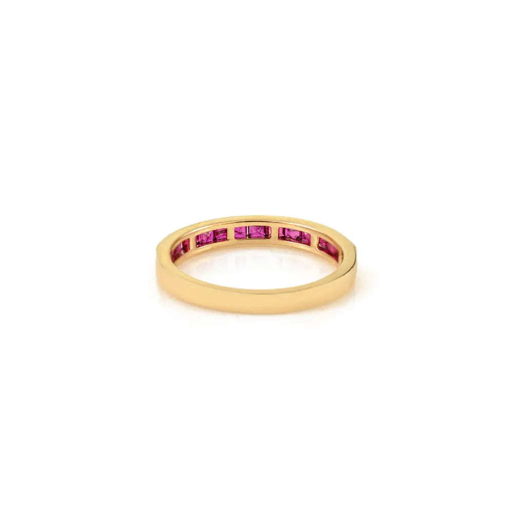 Channel Set Genuine Ruby Half Eternity Band Ring 14K Yellow Gold Stackable Handmade Jewelry