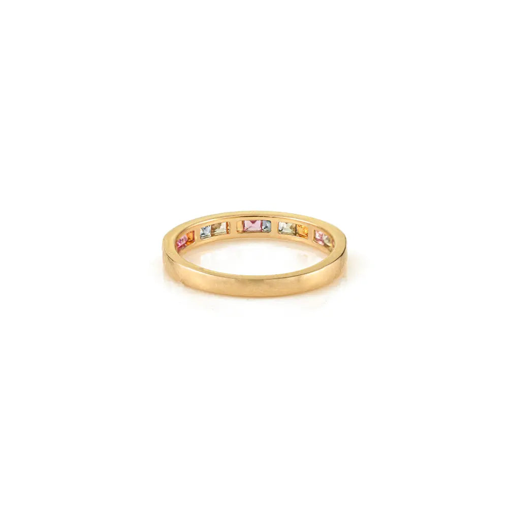 14K Solid Yellow Gold Rainbow Multi Sapphire New Arrivals Half Eternity Band Ring Simple Jewelry