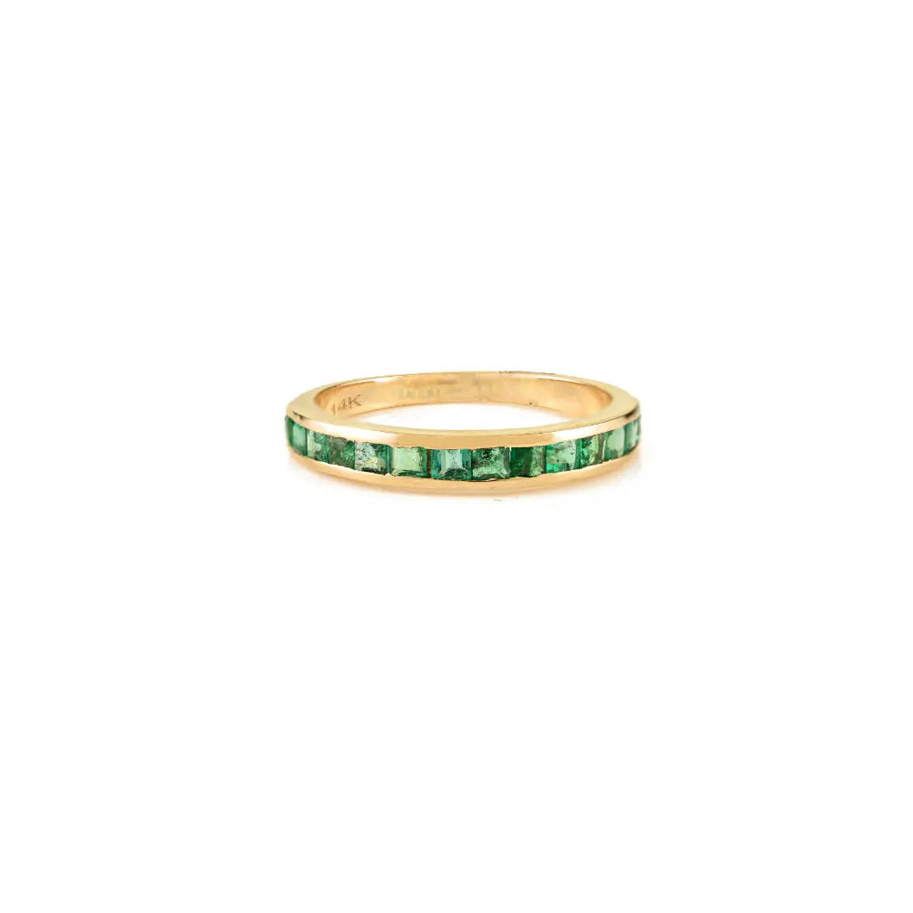 Elegant Design Zambian Emerald Stackable Half Band Ring 14K Yellow Gold Fine Jewelry