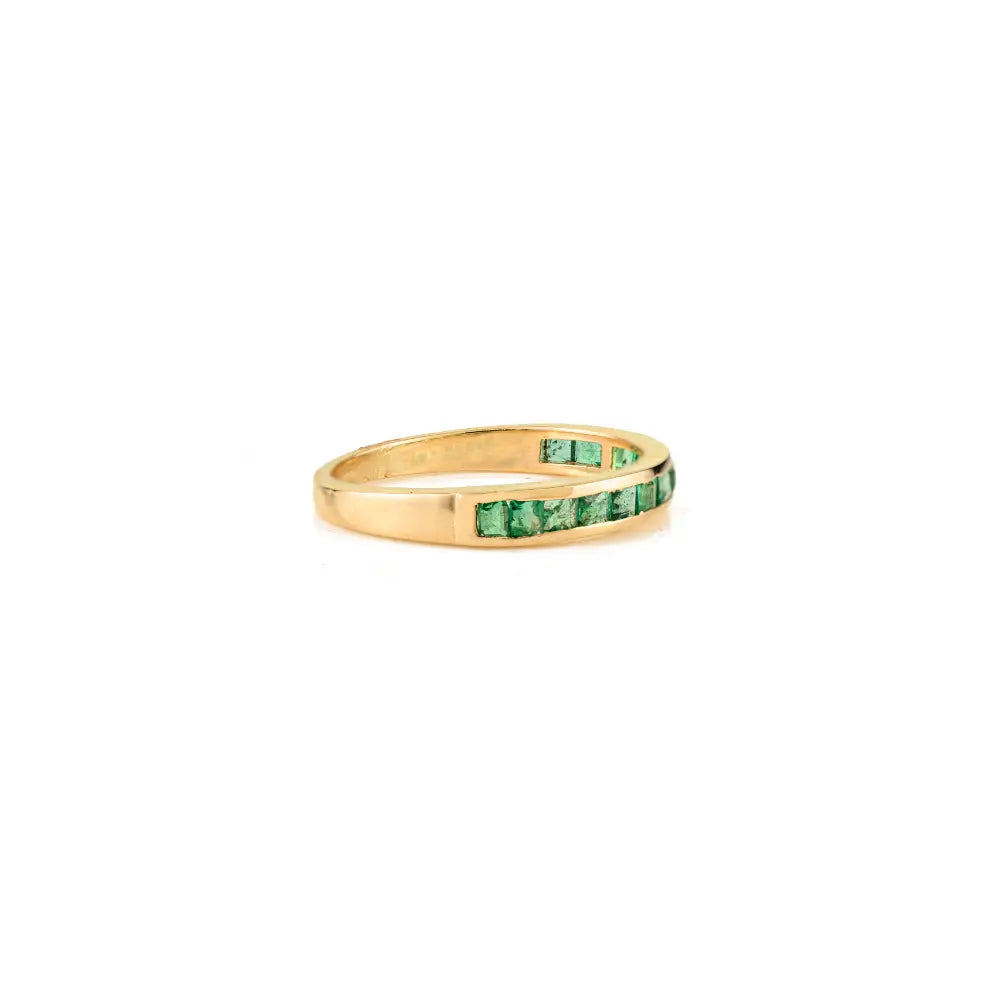 Elegant Design Zambian Emerald Stackable Half Band Ring 14K Yellow Gold Fine Jewelry