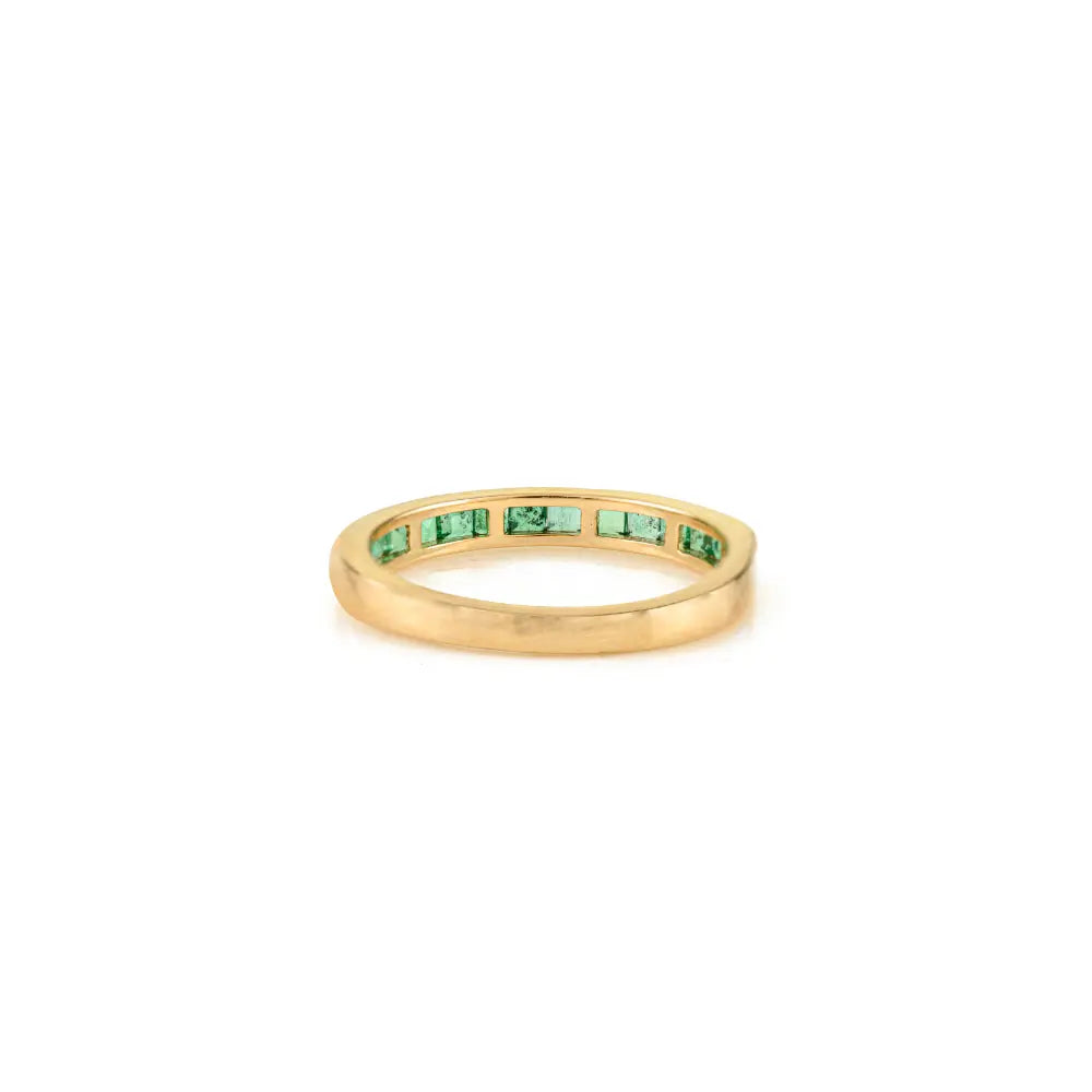 Elegant Design Zambian Emerald Stackable Half Band Ring 14K Yellow Gold Fine Jewelry