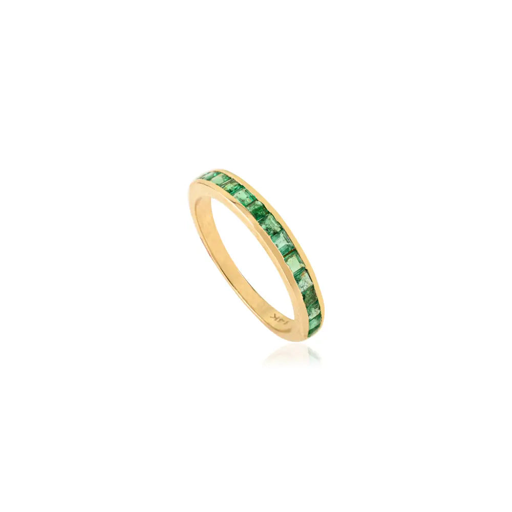 Elegant Design Zambian Emerald Stackable Half Band Ring 14K Yellow Gold Fine Jewelry