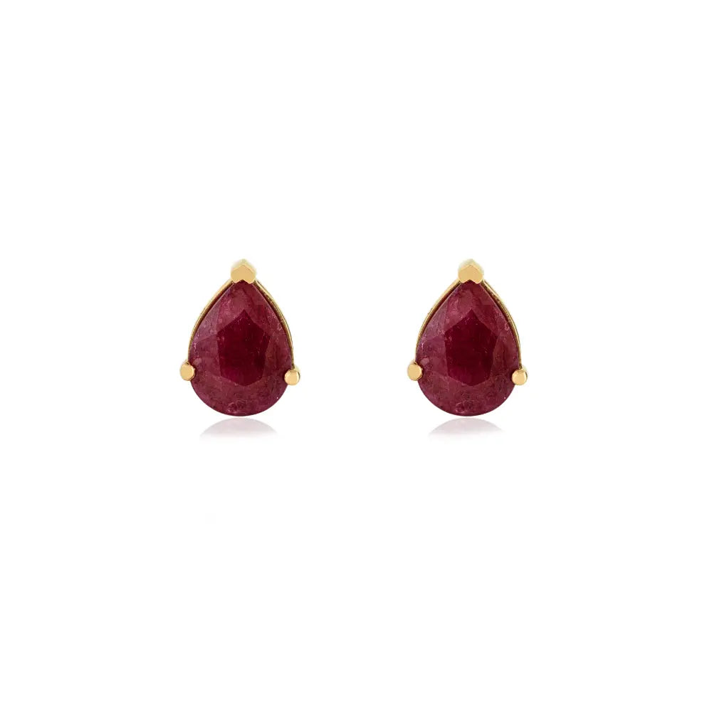 Pear Shape Ruby Single Stone Stud Earrings 14K Yellow Gold Valentine's Day Gift Jewelry