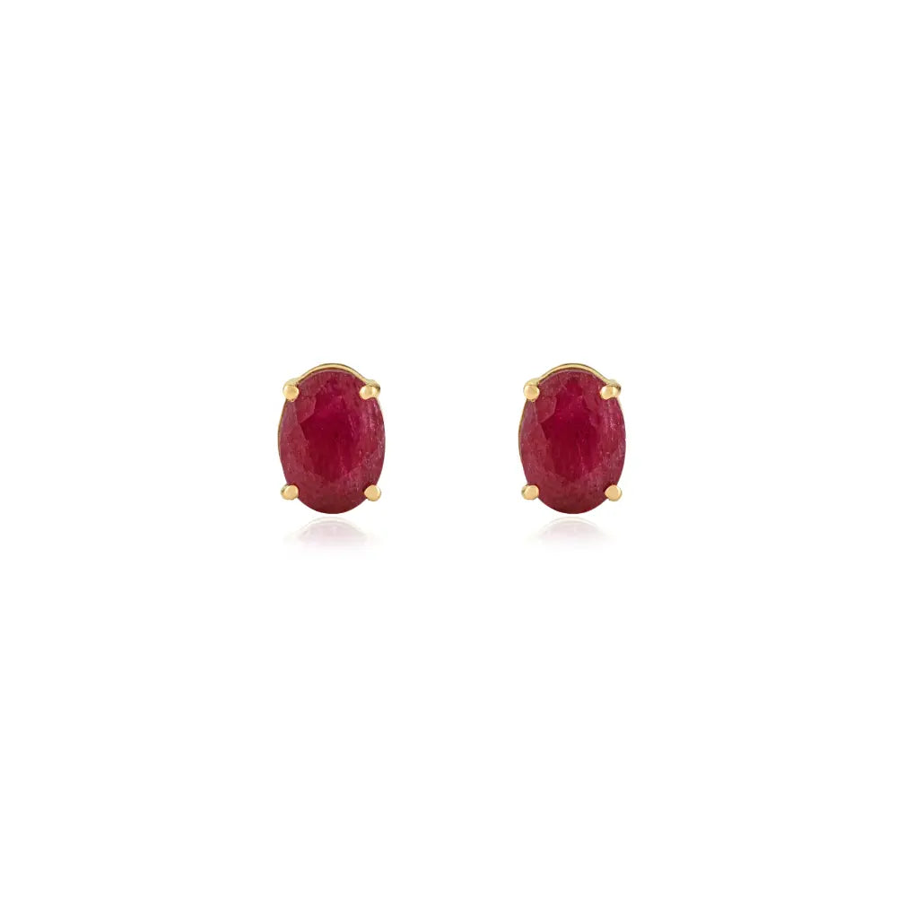 Everyday Jewelry Real Ruby Single Stone Stud Earrings 14K Real Yellow Gold Gift For Wife