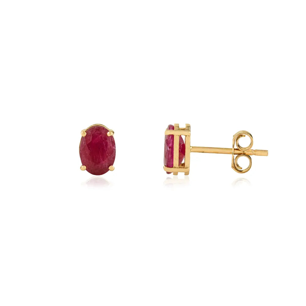 Everyday Jewelry Real Ruby Single Stone Stud Earrings 14K Real Yellow Gold Gift For Wife