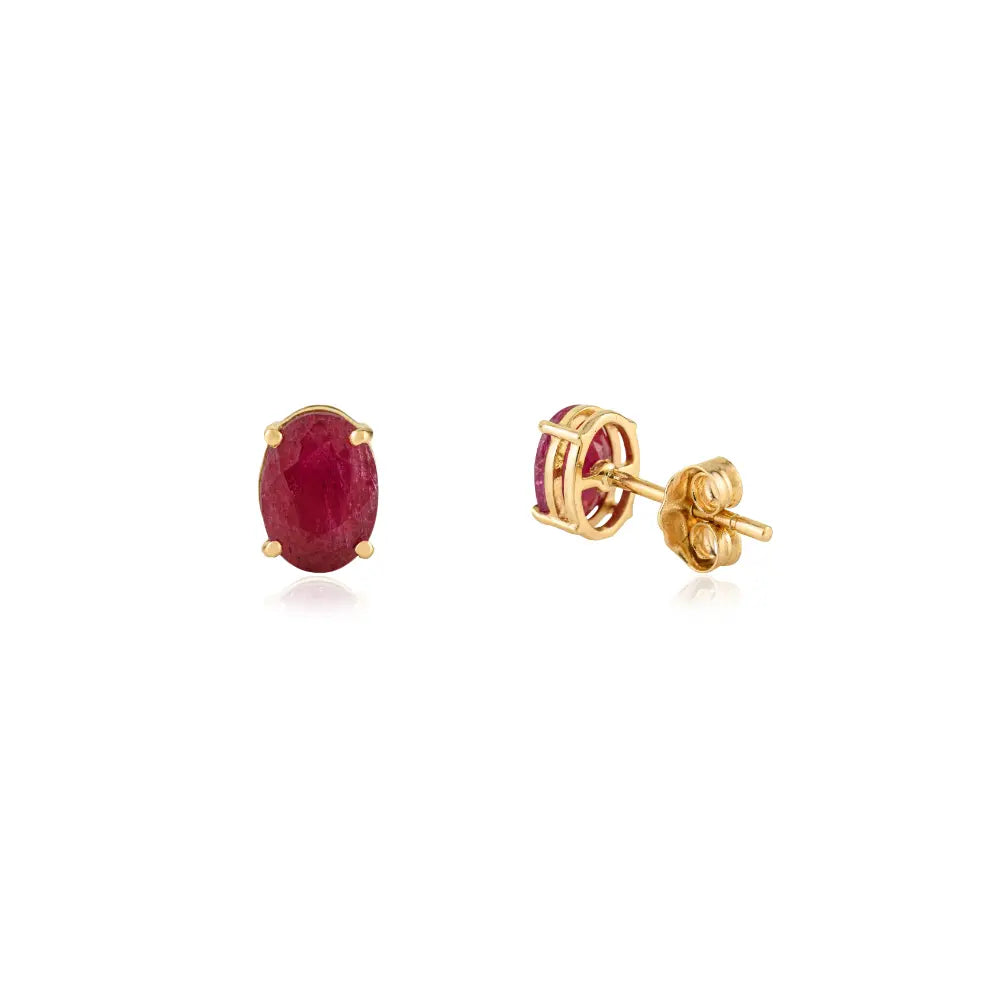 Everyday Jewelry Real Ruby Single Stone Stud Earrings 14K Real Yellow Gold Gift For Wife