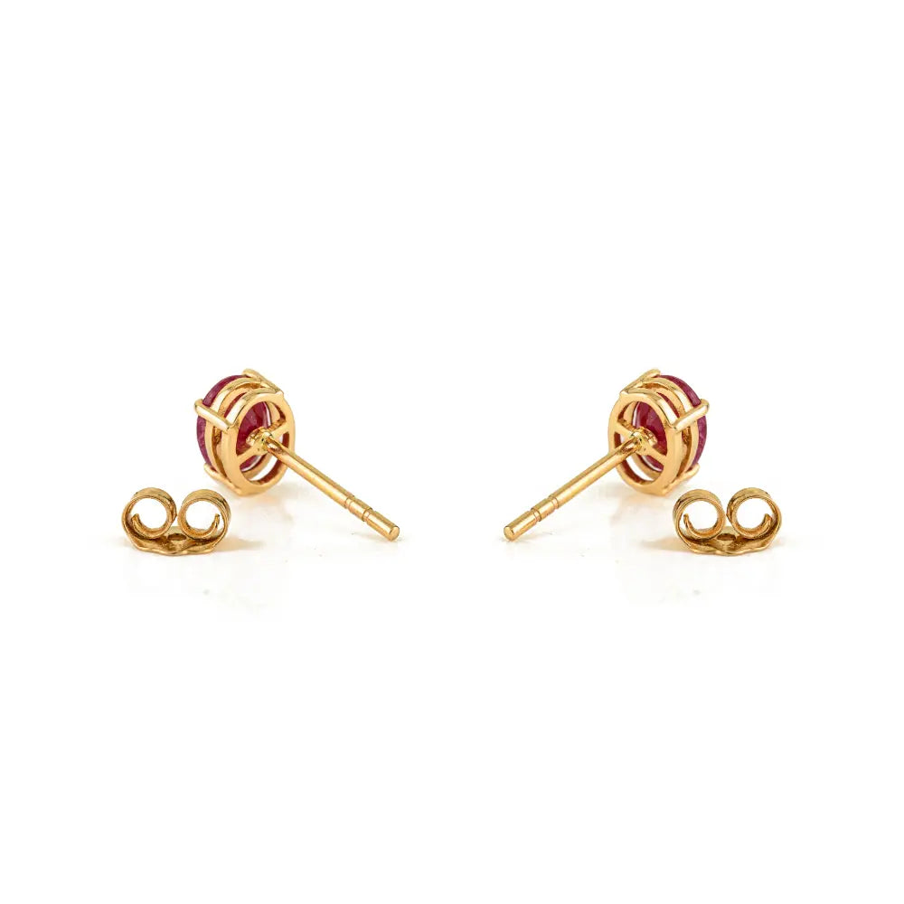 Everyday Jewelry Real Ruby Single Stone Stud Earrings 14K Real Yellow Gold Gift For Wife